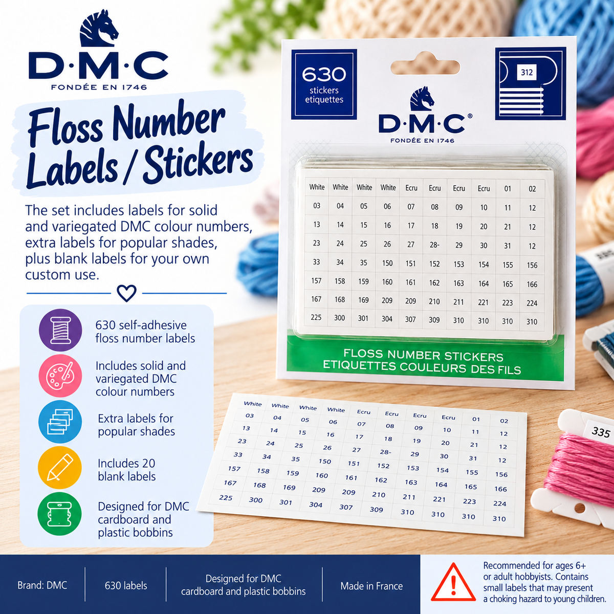DMC 630 Floss Number Labels / Stickers