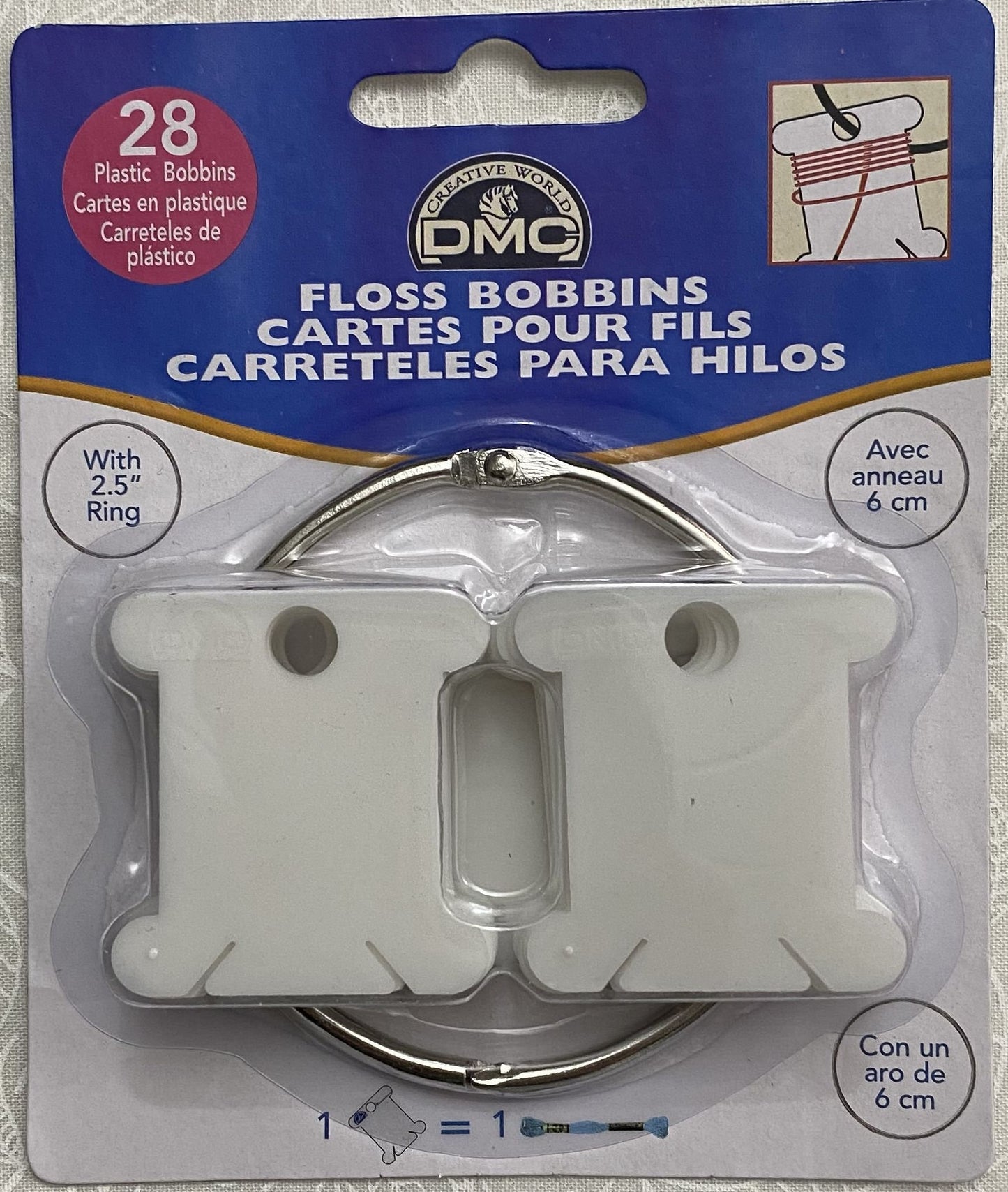 DMC 28 Plastic Bobbins Plus Ring