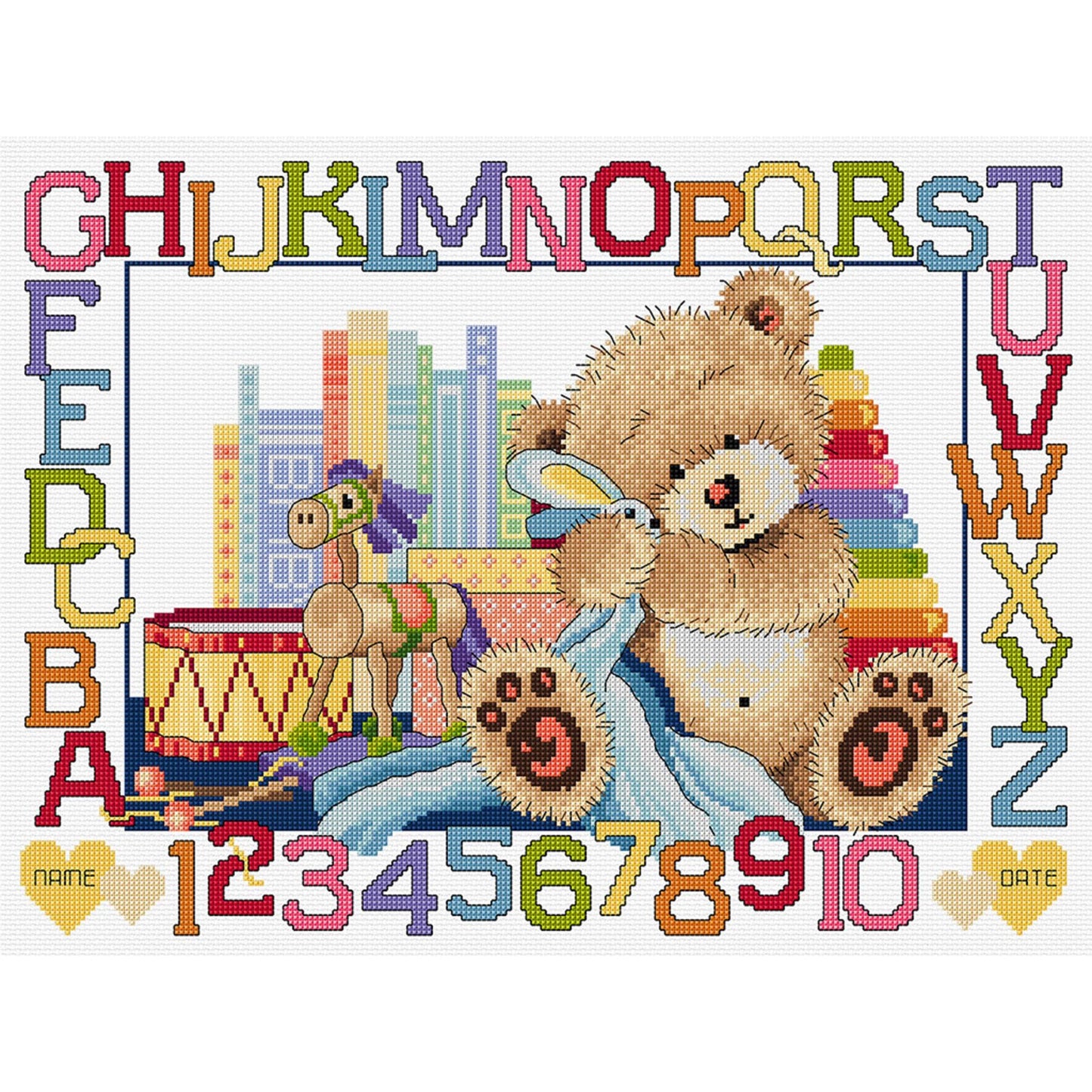 Fiona Jude Country Threads – Cross Stitch Birth Sampler Kit – Little Teddy