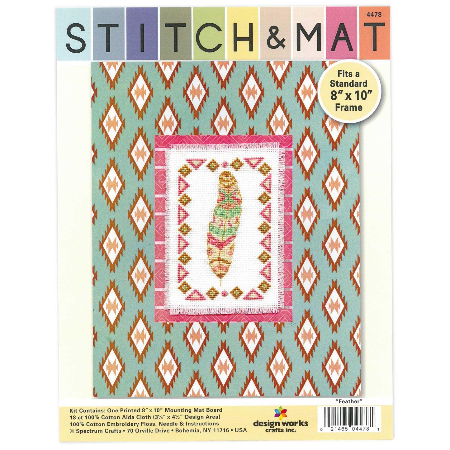 Design Works Cross Stitch & Mat Kit – 8″ x 10″ (Floral Jar, Giraffe, Flamingo, Starfish or Feather)