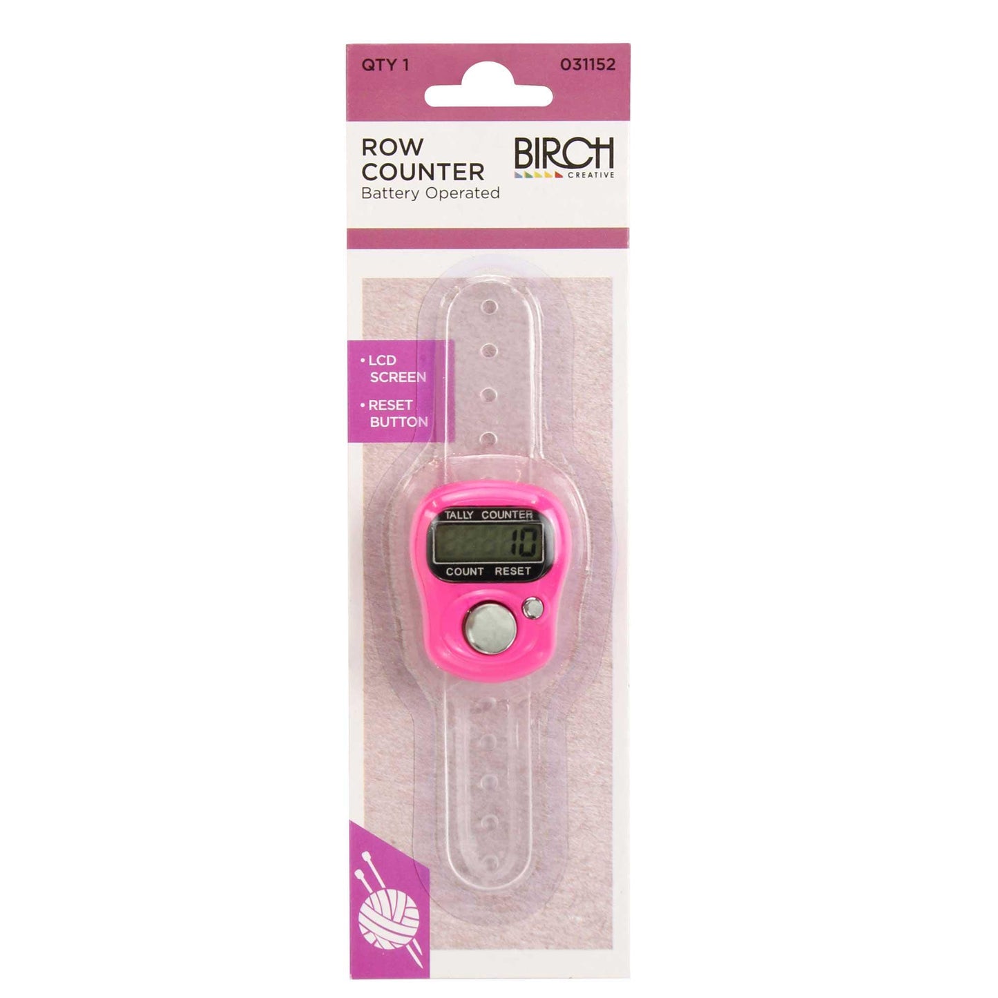 Birch Digital Row Counter for Knitting & Crochet | Finger Tally Counter LCD Display