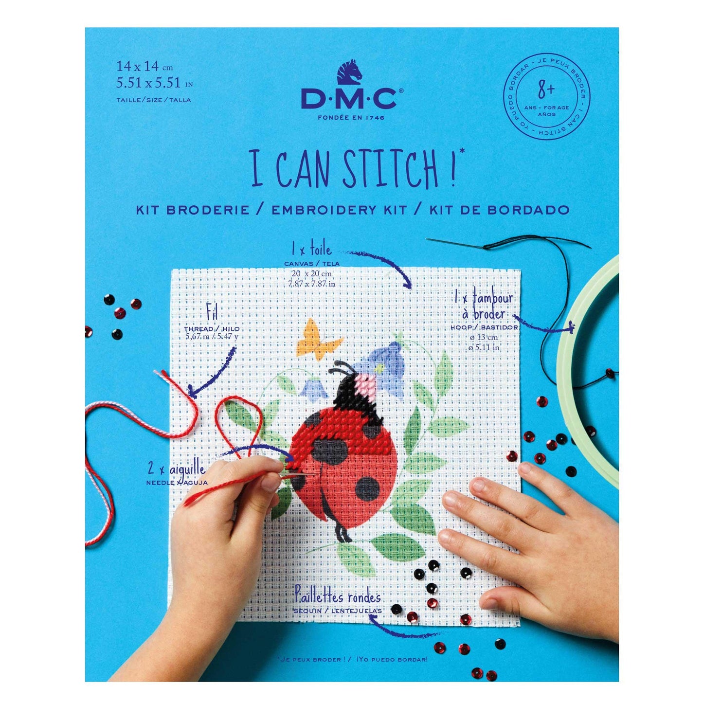 DMC Embroidery Kit for Kids – Beginner Cross Stitch Parrot or Ladybird Ages 8+