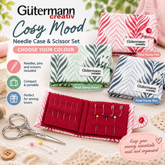 Gütermann Cosy Mood Needle Case & Scissor Set – 3 Colours