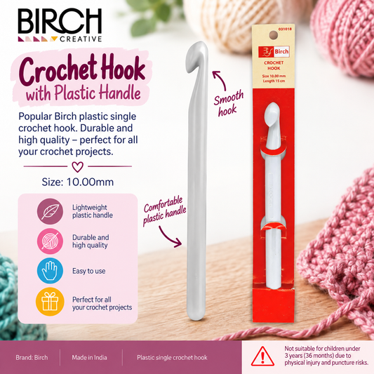 Birch Plastic Crochet Hook with Handle – 10mm