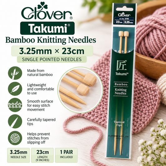 Clover Takumi Bamboo Knitting Needles – 23cm, 3.25mm