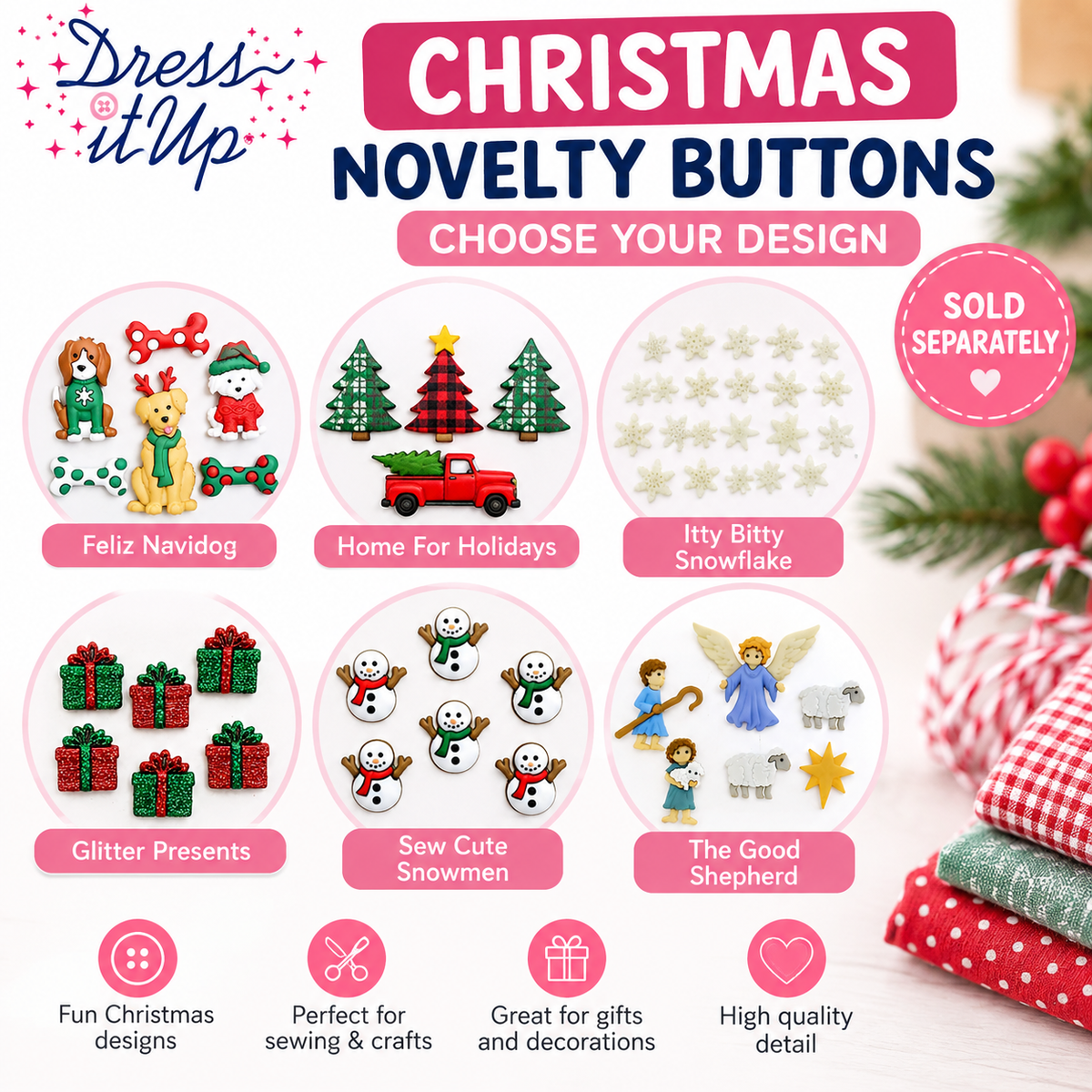 Jesse James Novelty Buttons – Christmas Collection