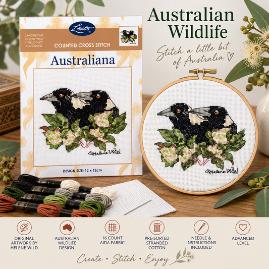 Helene Wild Magpie Pair Counted Cross Stitch Kit – 12 x 12cm