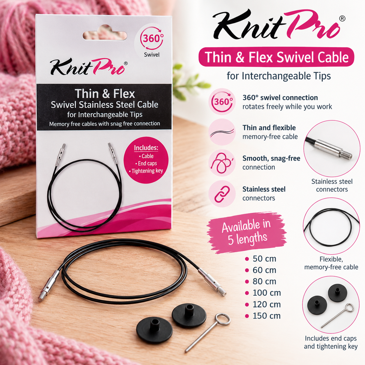 KnitPro Thin & Flex Swivel Cable for Interchangeable Tips
