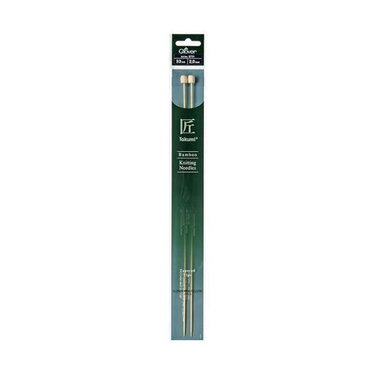 Clover Bamboo Knitting Needles Takumi Single Pointed Tapered Tips 33cm