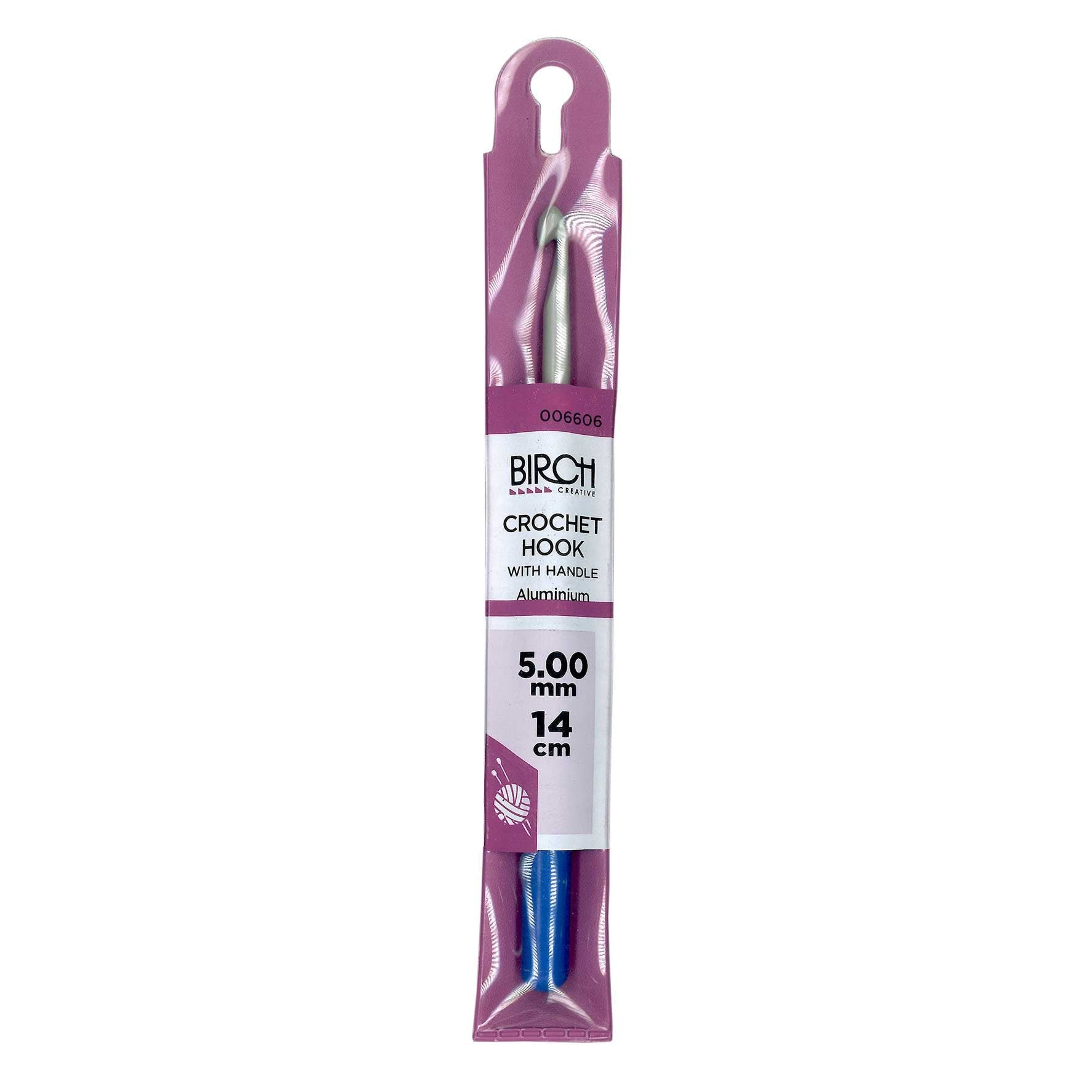 Birch crochet hook metal with plastic handle 14cm 4mm-5mm