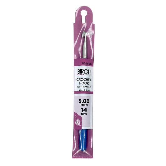 Birch crochet hook metal with plastic handle 14cm 4mm-5mm