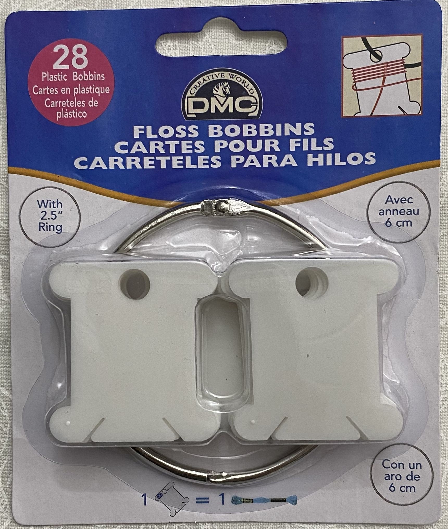 DMC 28 Plastic Bobbins Plus Ring