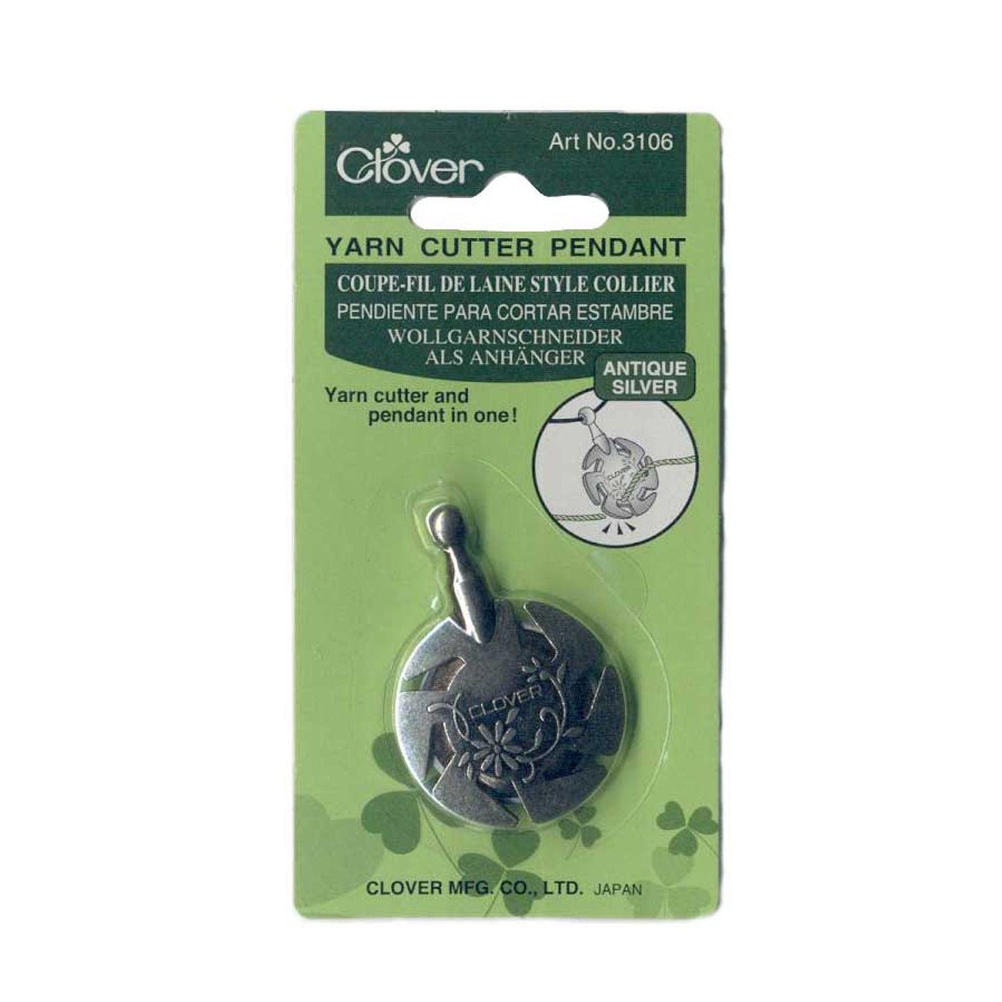 Clover Yarn Cutter Pendant Anitque Gold or Silver