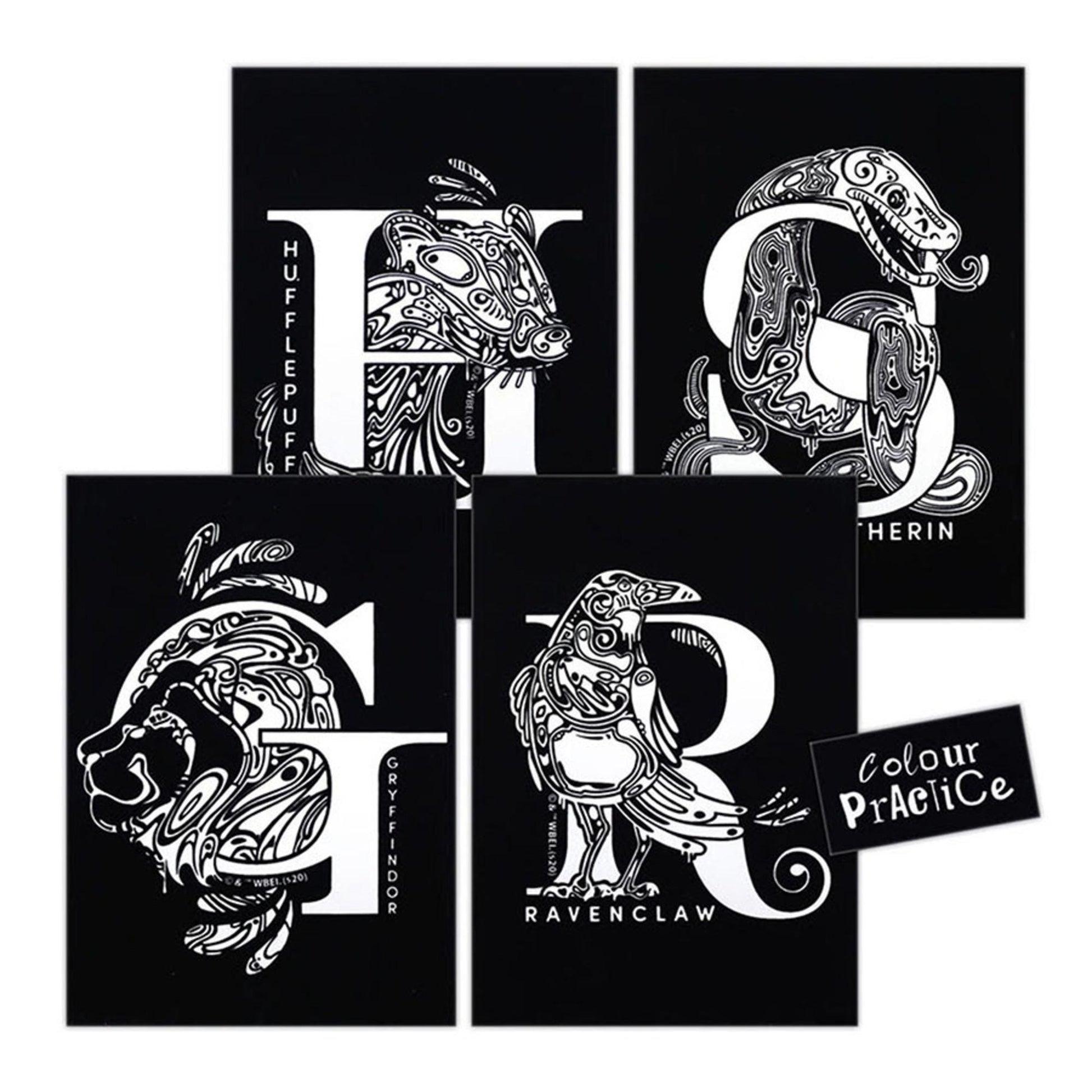 Colour Me Velvet Art Poster 4-Pack – Hogwarts Houses (A4, 350gsm)