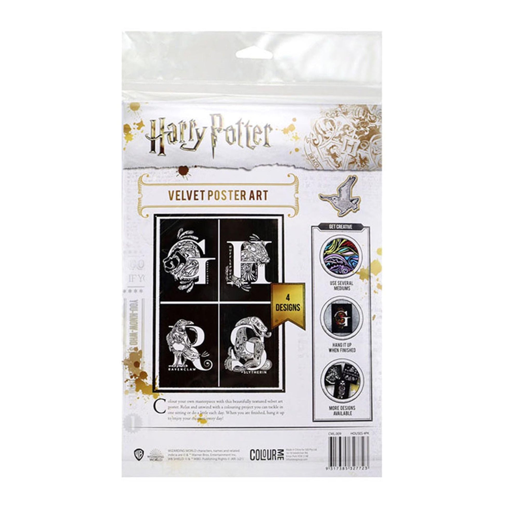 Colour Me Velvet Art Poster 4-Pack – Hogwarts Houses (A4, 350gsm)