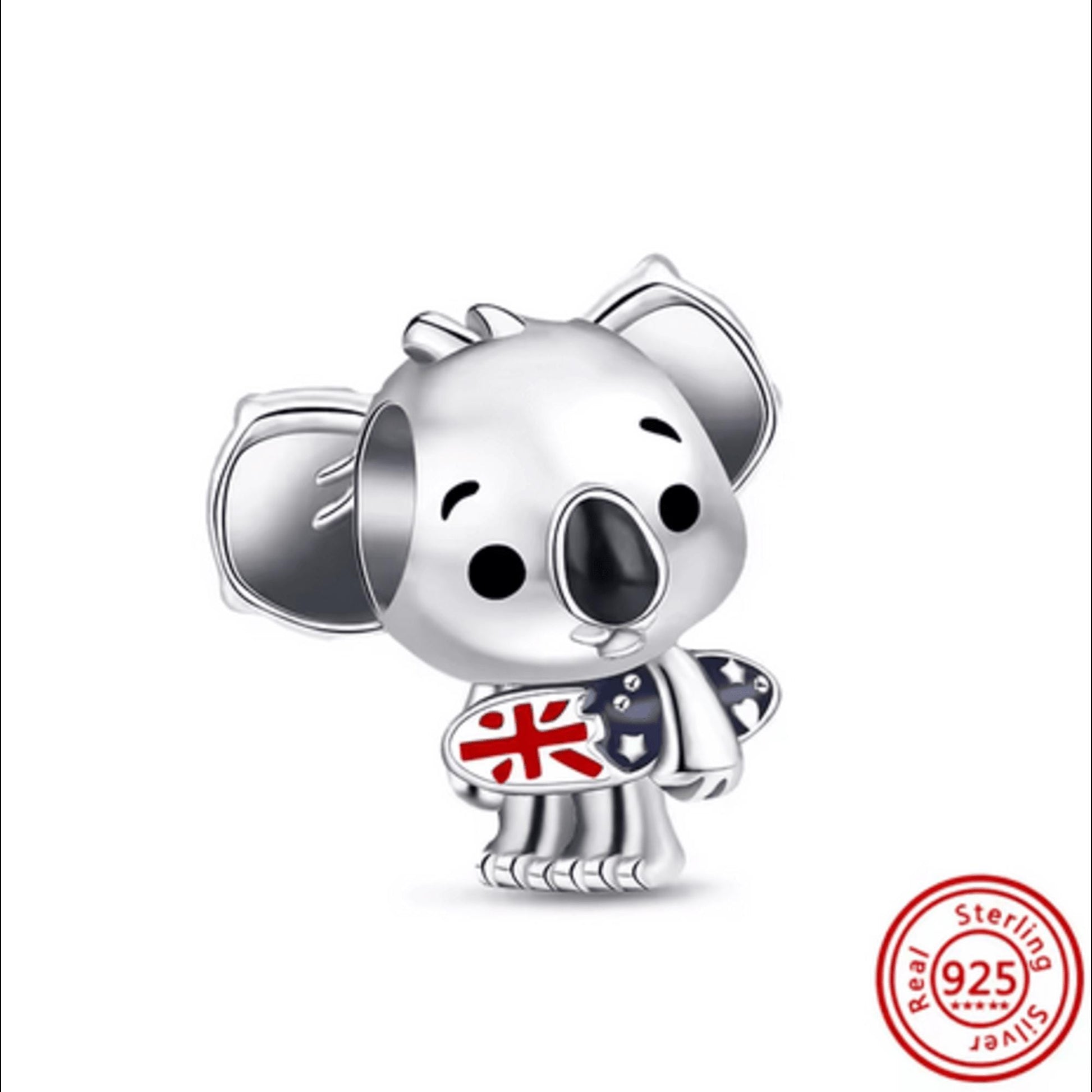 Koala with Surfboard Sterling Silver bead
