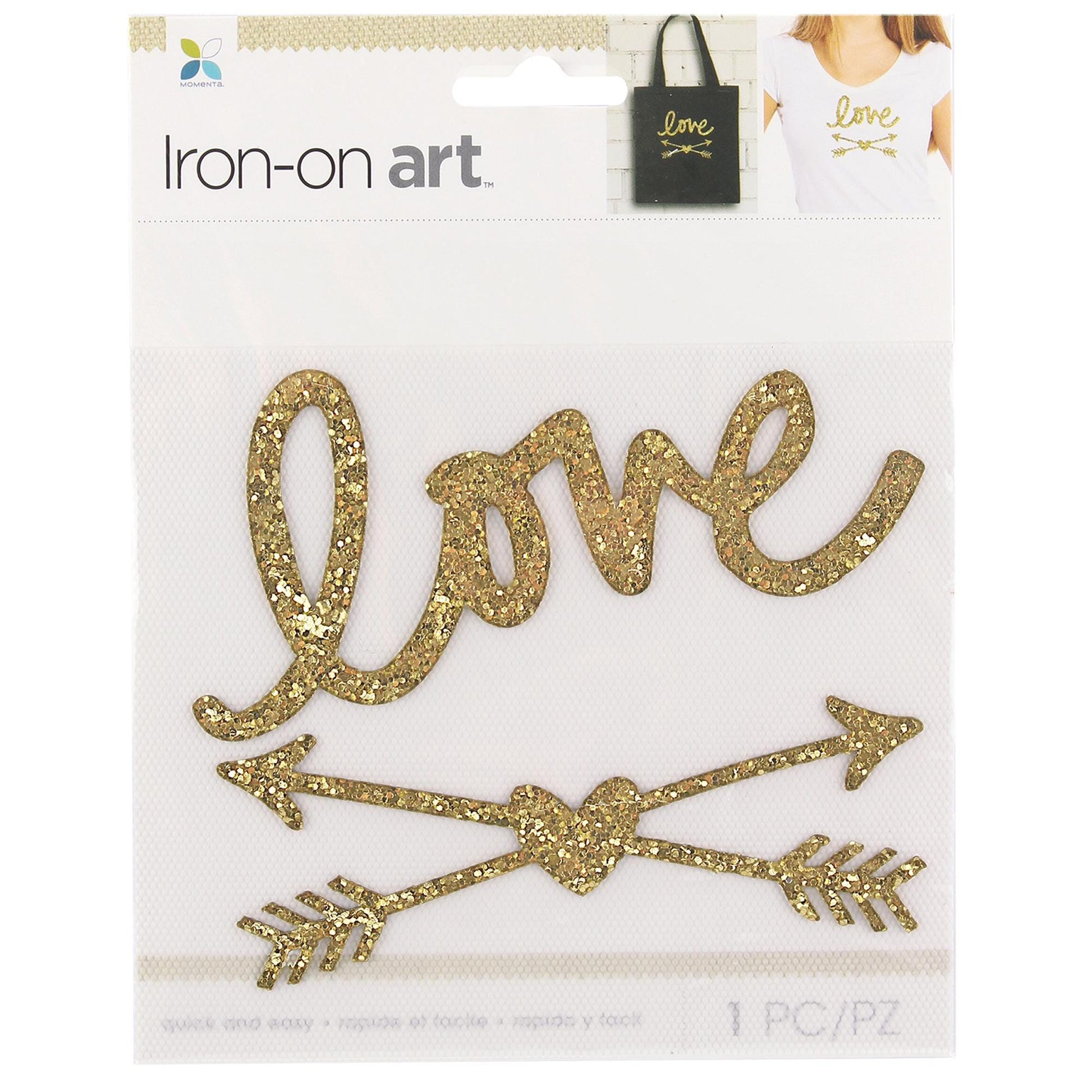 Momenta Iron-On Glitter Designs – 3 Feathers or Love