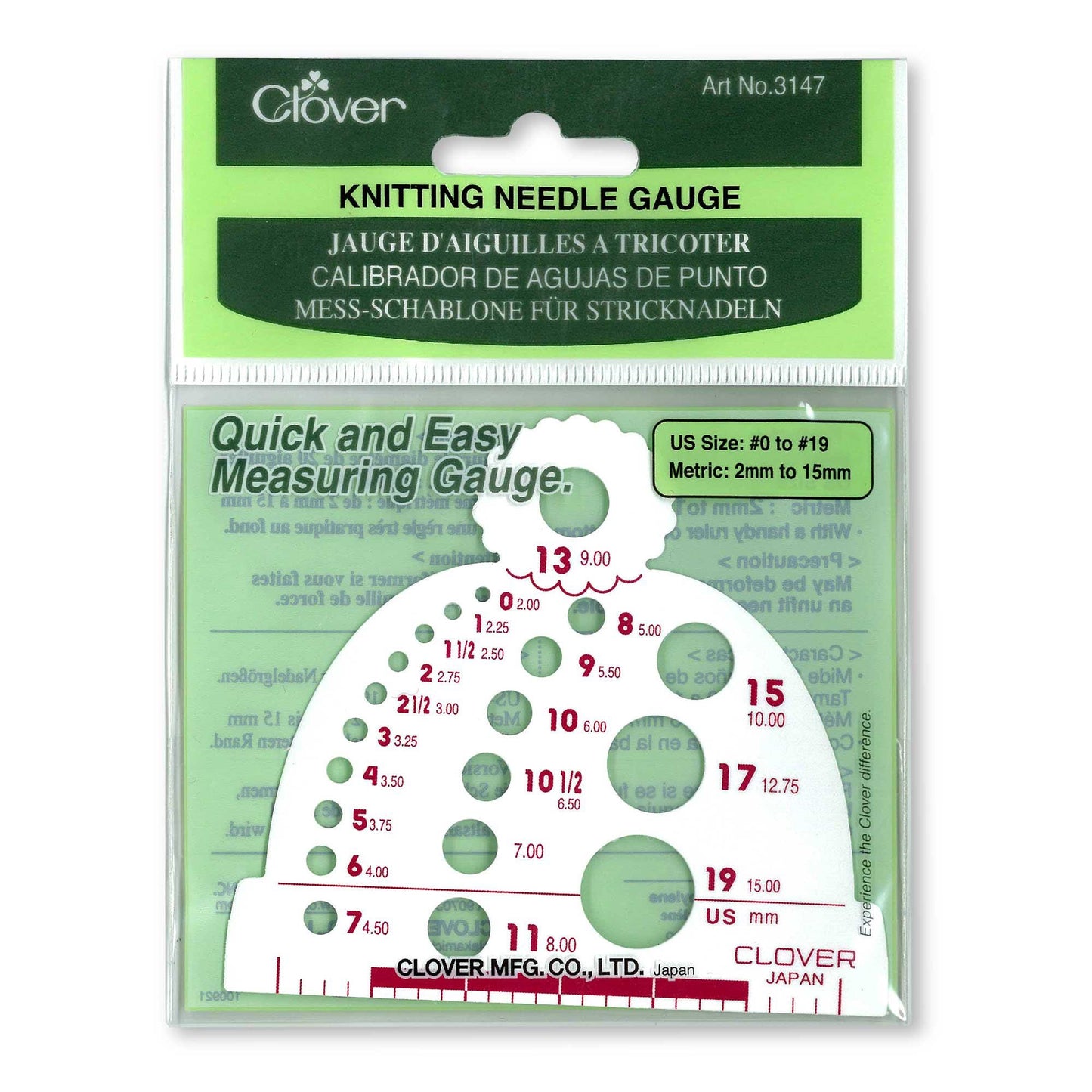 Clover Knitting Needle Gauge