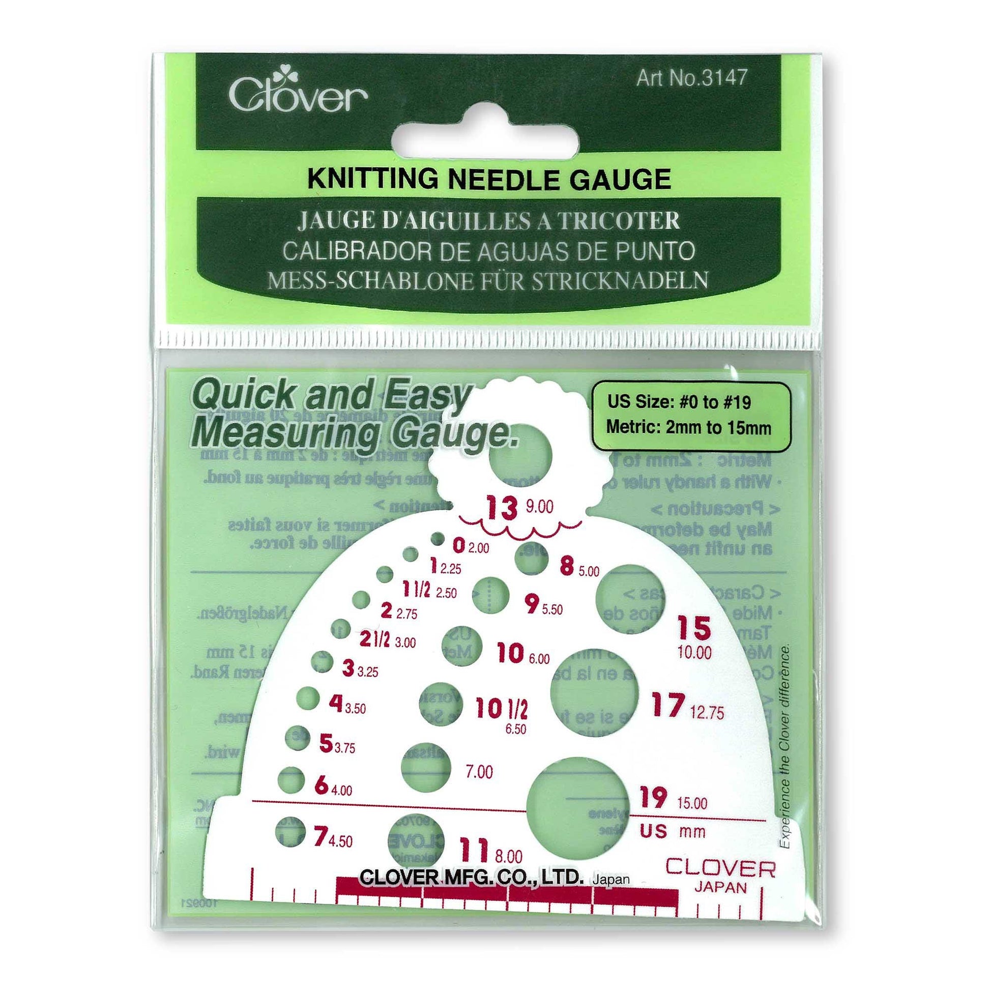 Clover Knitting Needle Gauge