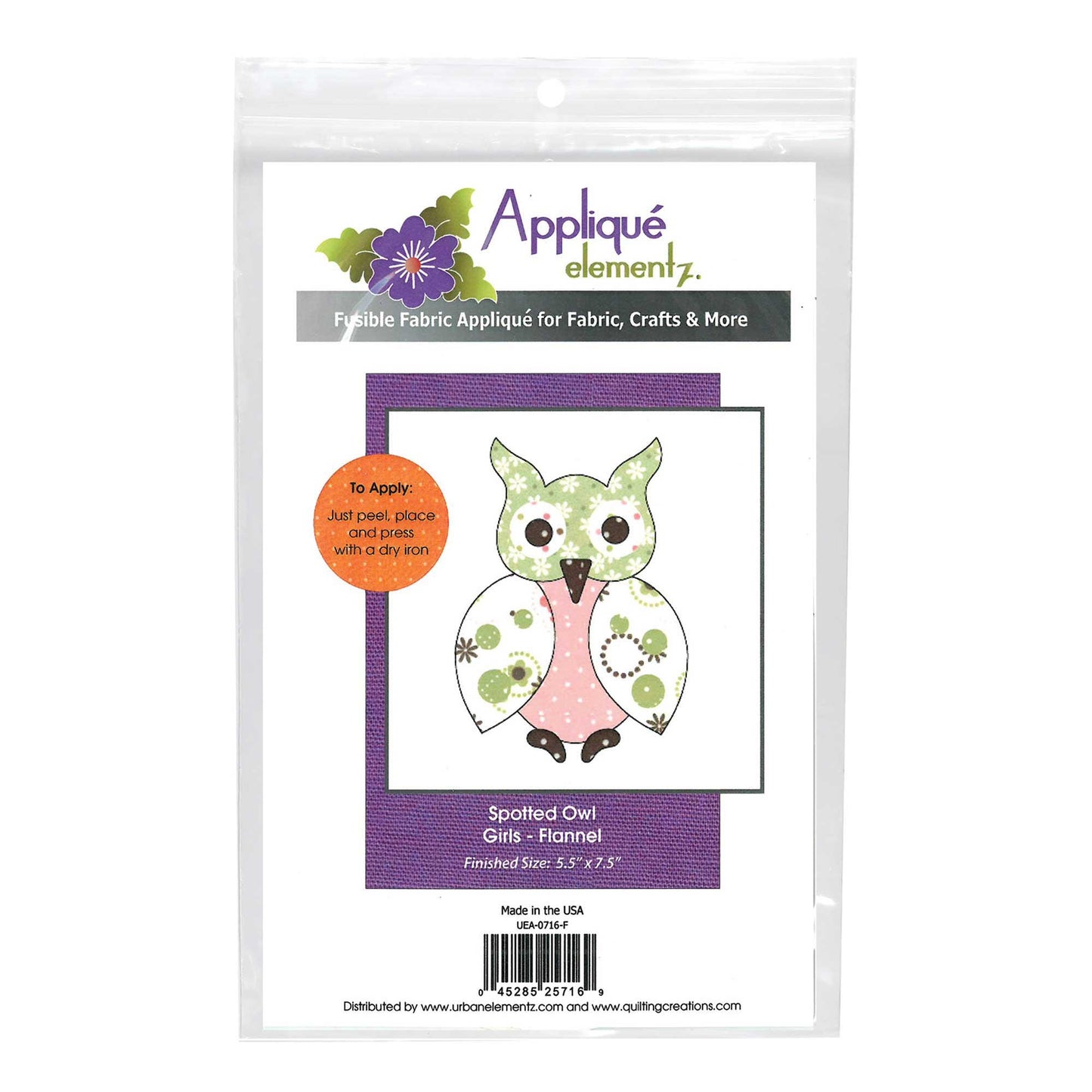 Applique Elementz – Laser Cut Fabric Shapes – Spotted Owl (Blue or Pink)