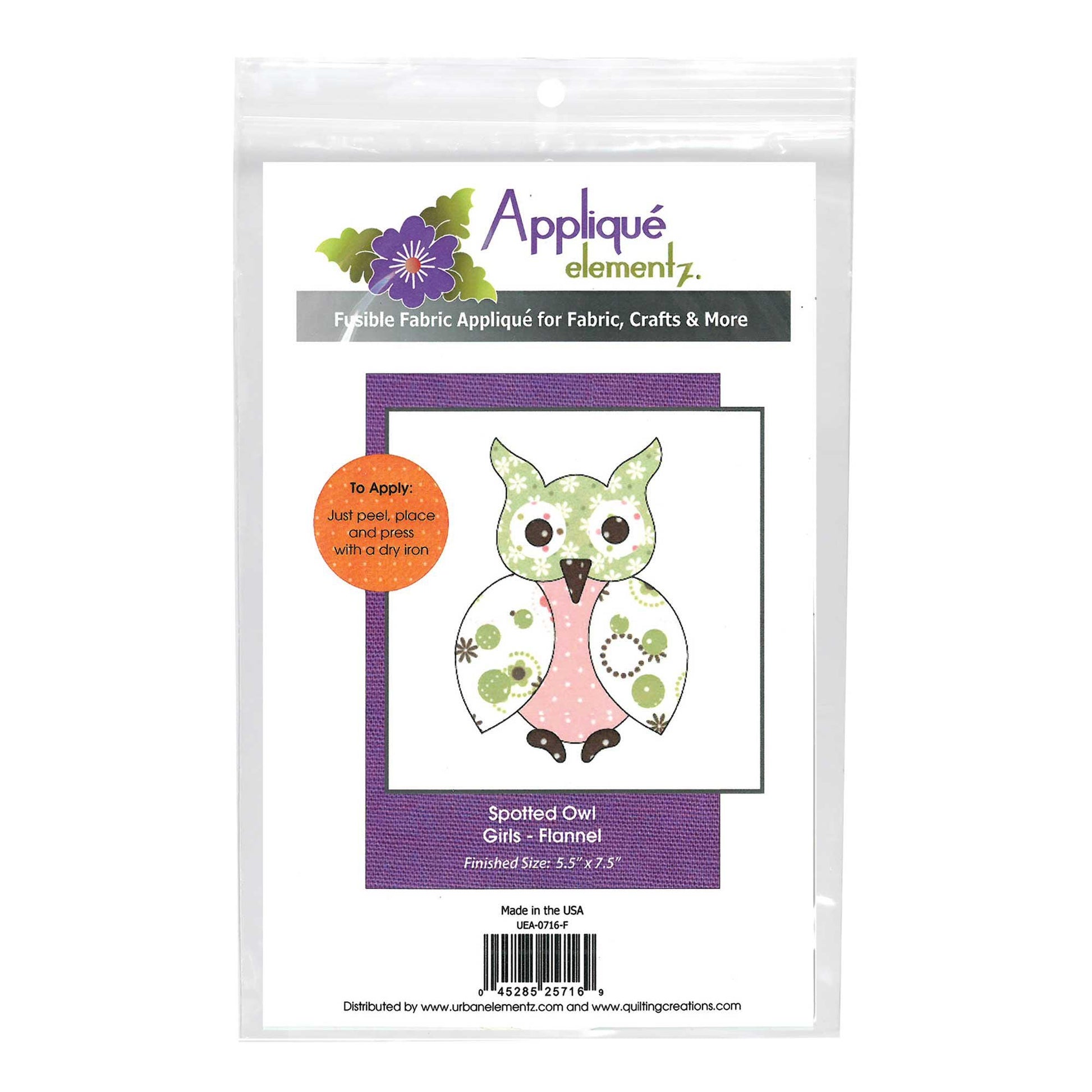 Applique Elementz – Laser Cut Fabric Shapes – Spotted Owl (Blue or Pink)