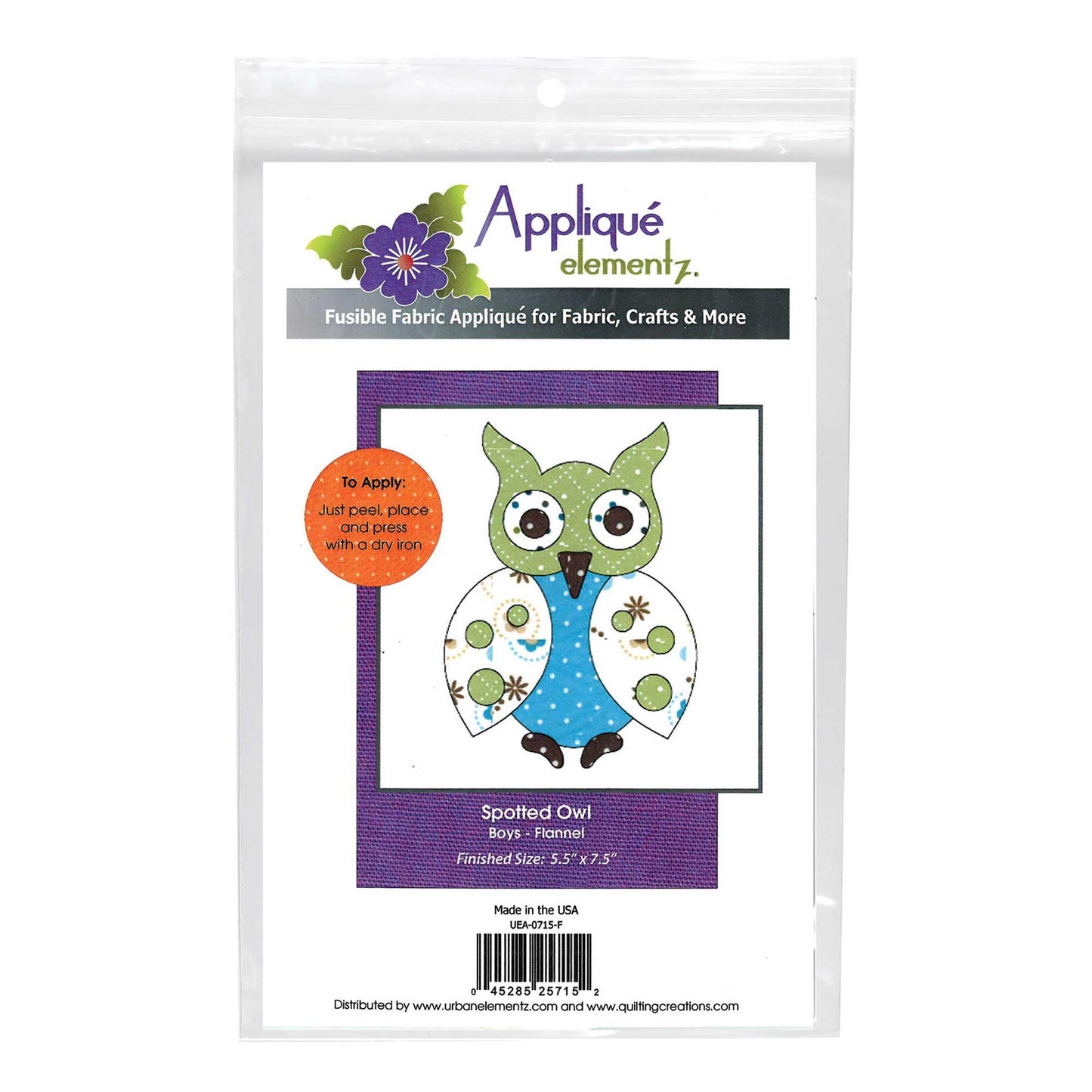 Applique Elementz – Laser Cut Fabric Shapes – Spotted Owl (Blue or Pink)