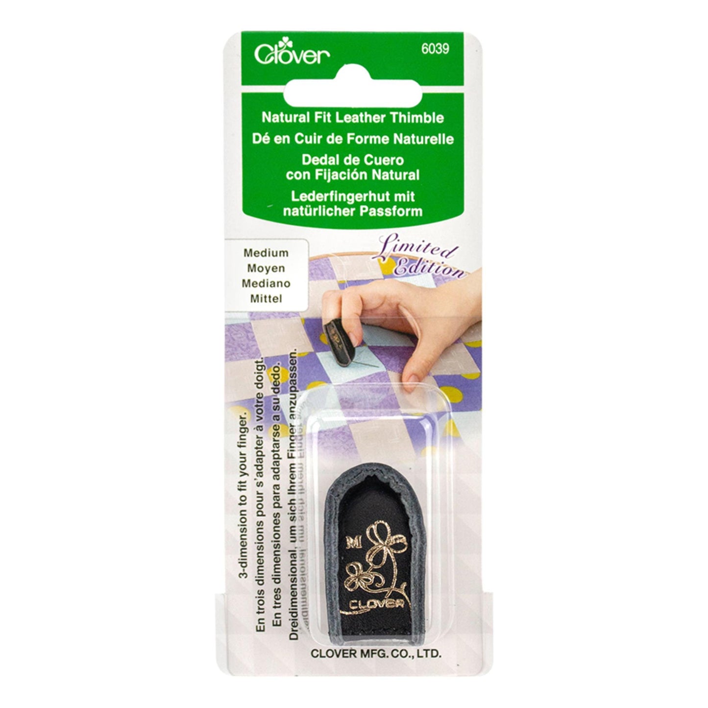 Clover Natural Fit Leather Thimble - Large (Black)