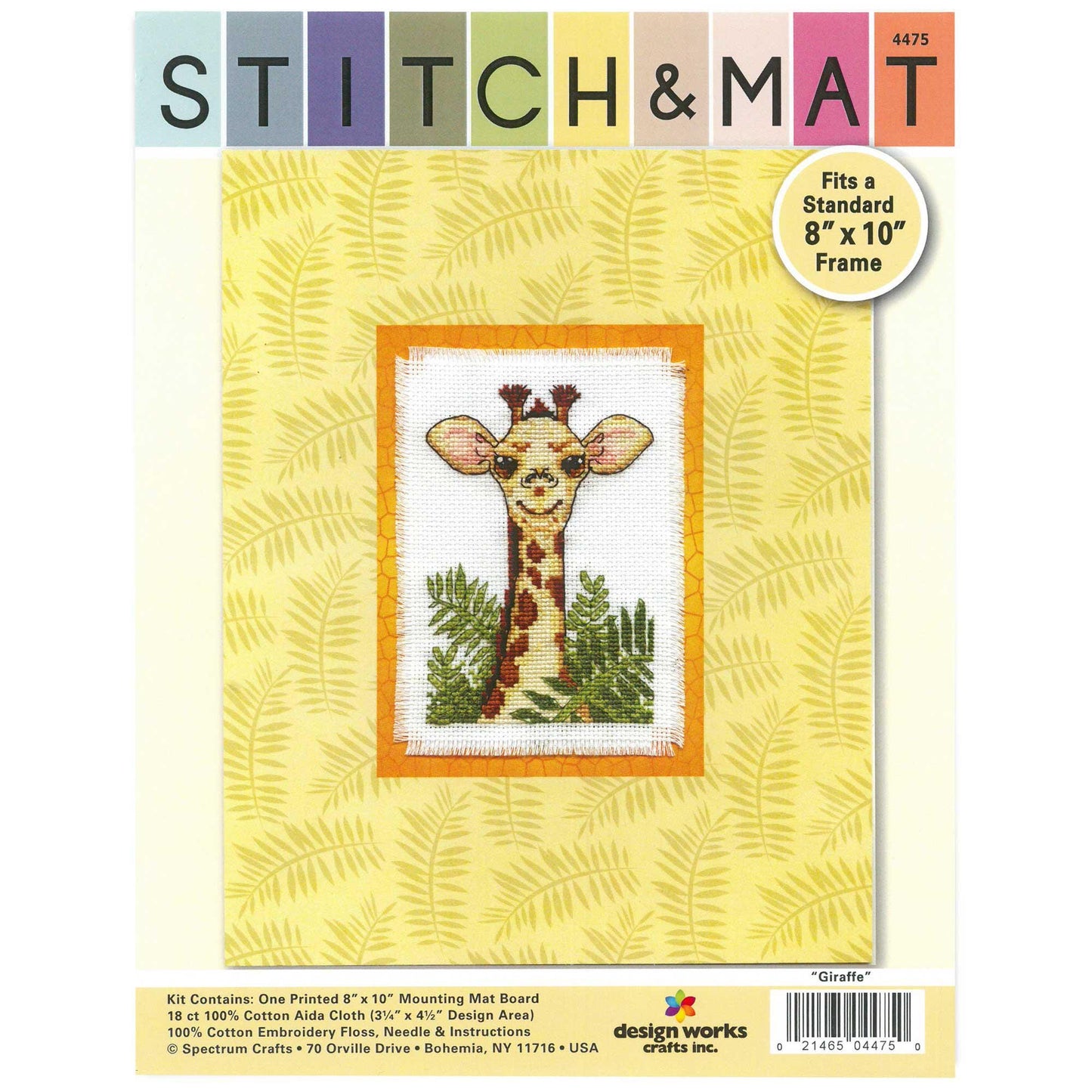 Design Works Cross Stitch & Mat Kit – 8″ x 10″ (Floral Jar, Giraffe, Flamingo, Starfish or Feather)