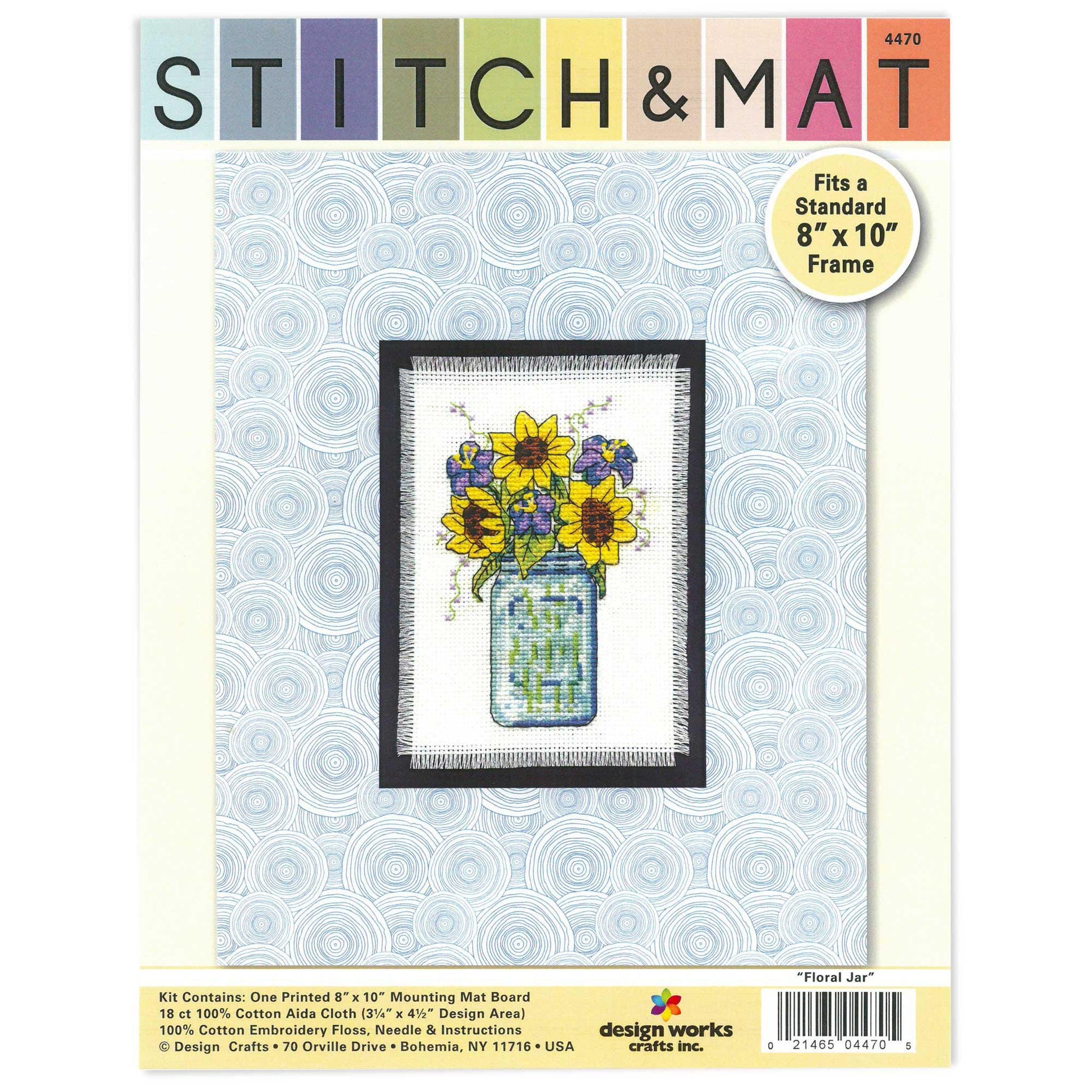 Design Works Cross Stitch & Mat Kit – 8″ x 10″ (Floral Jar, Giraffe, Flamingo, Starfish or Feather)
