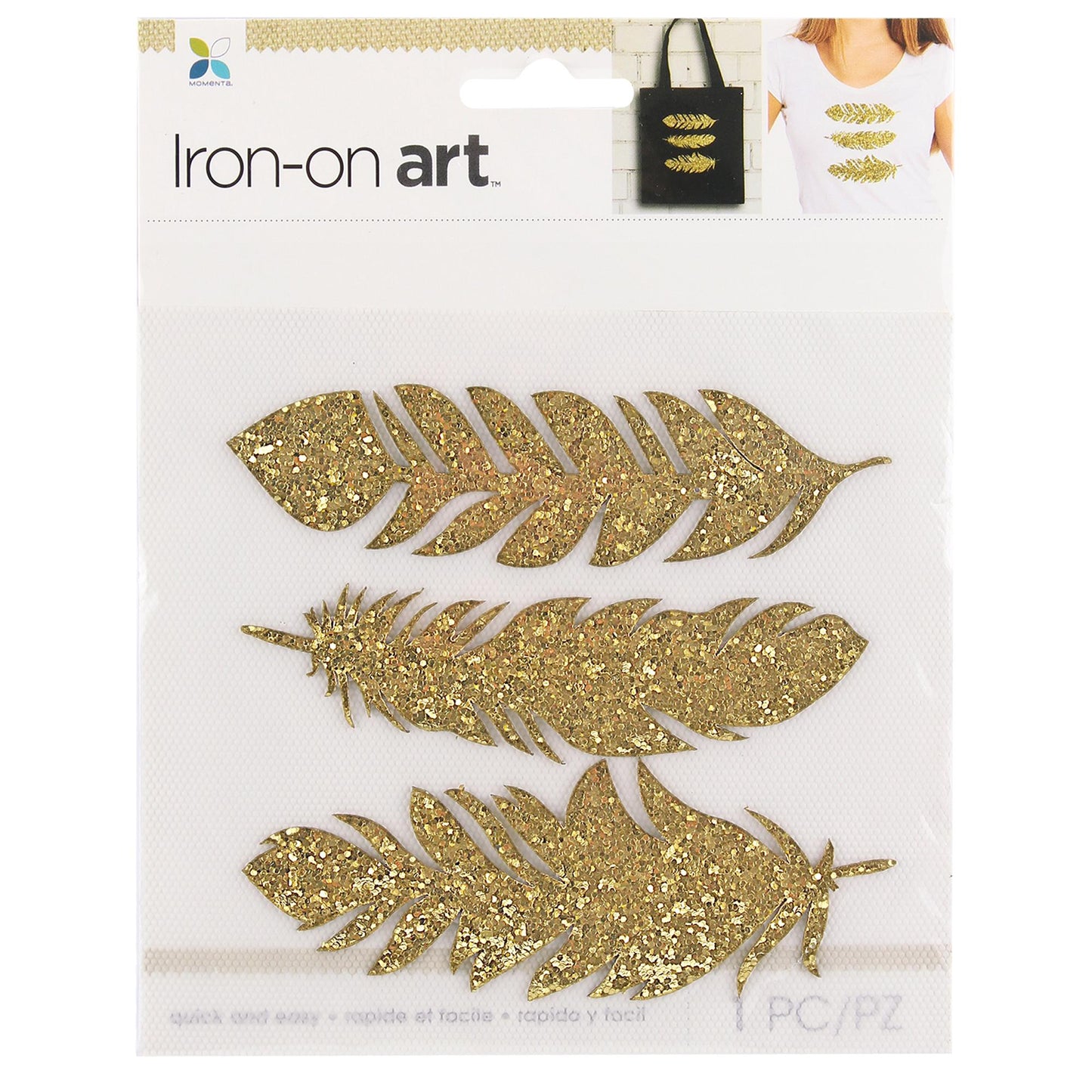Momenta Iron-On Glitter Designs – 3 Feathers or Love
