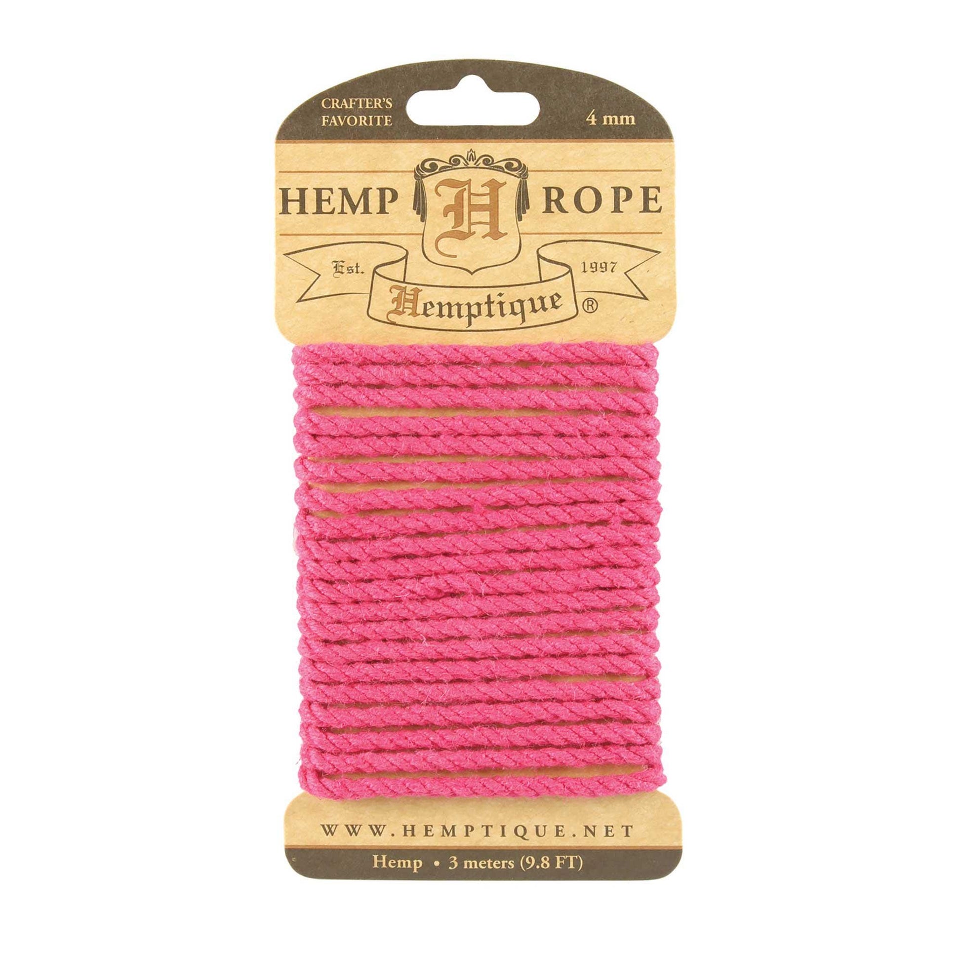 Hemptique Hemp Rope Twisted Card – 4mm x 3m – Neon Pink or Turquoise