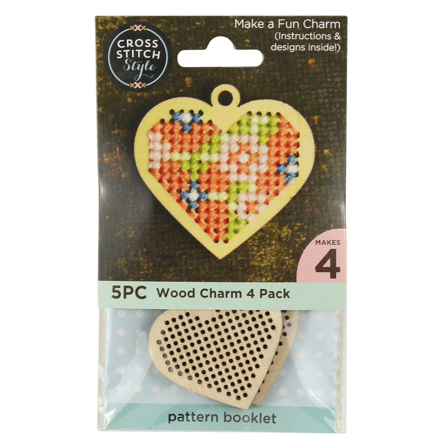 Cross Stitch Wood Charms – 4 Pack