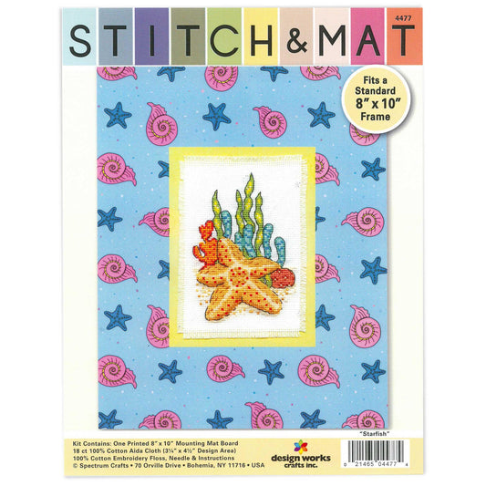 Design Works Cross Stitch & Mat Kit – 8″ x 10″ (Floral Jar, Giraffe, Flamingo, Starfish or Feather)