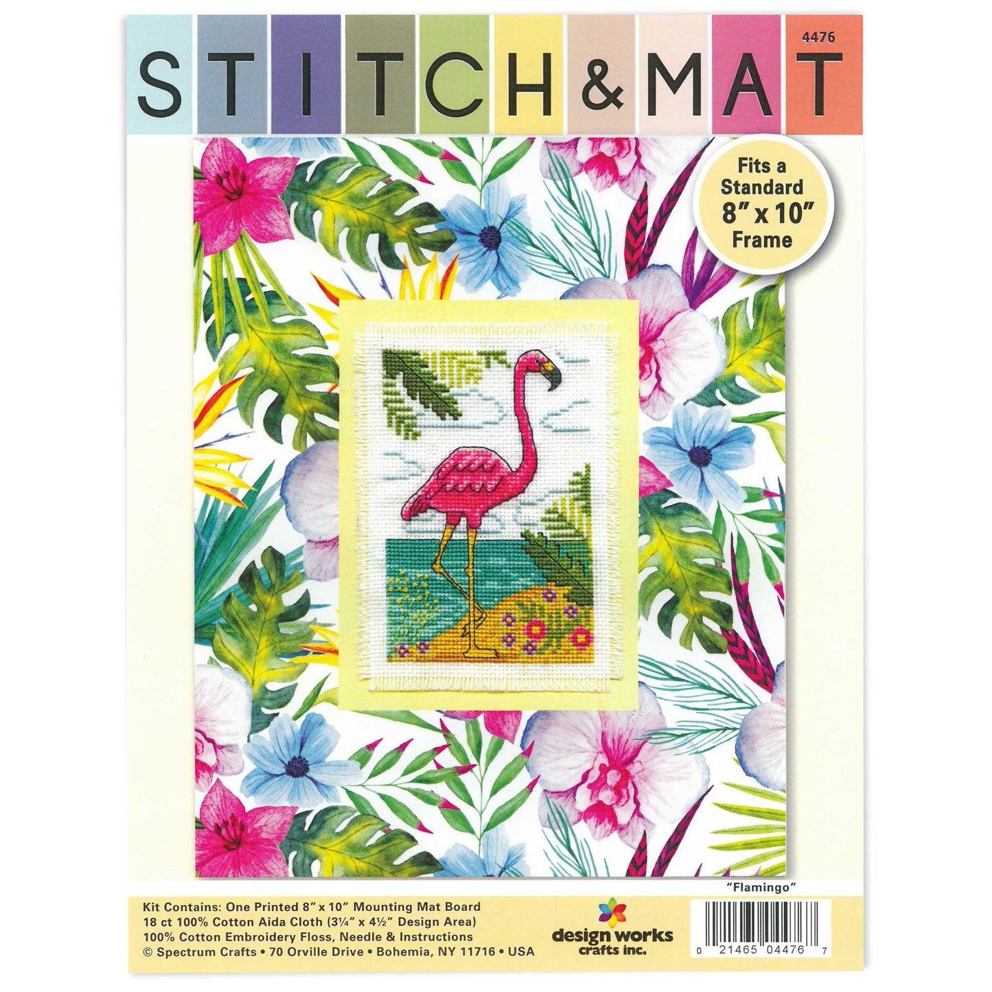 Design Works Cross Stitch & Mat Kit – 8″ x 10″ (Floral Jar, Giraffe, Flamingo, Starfish or Feather)