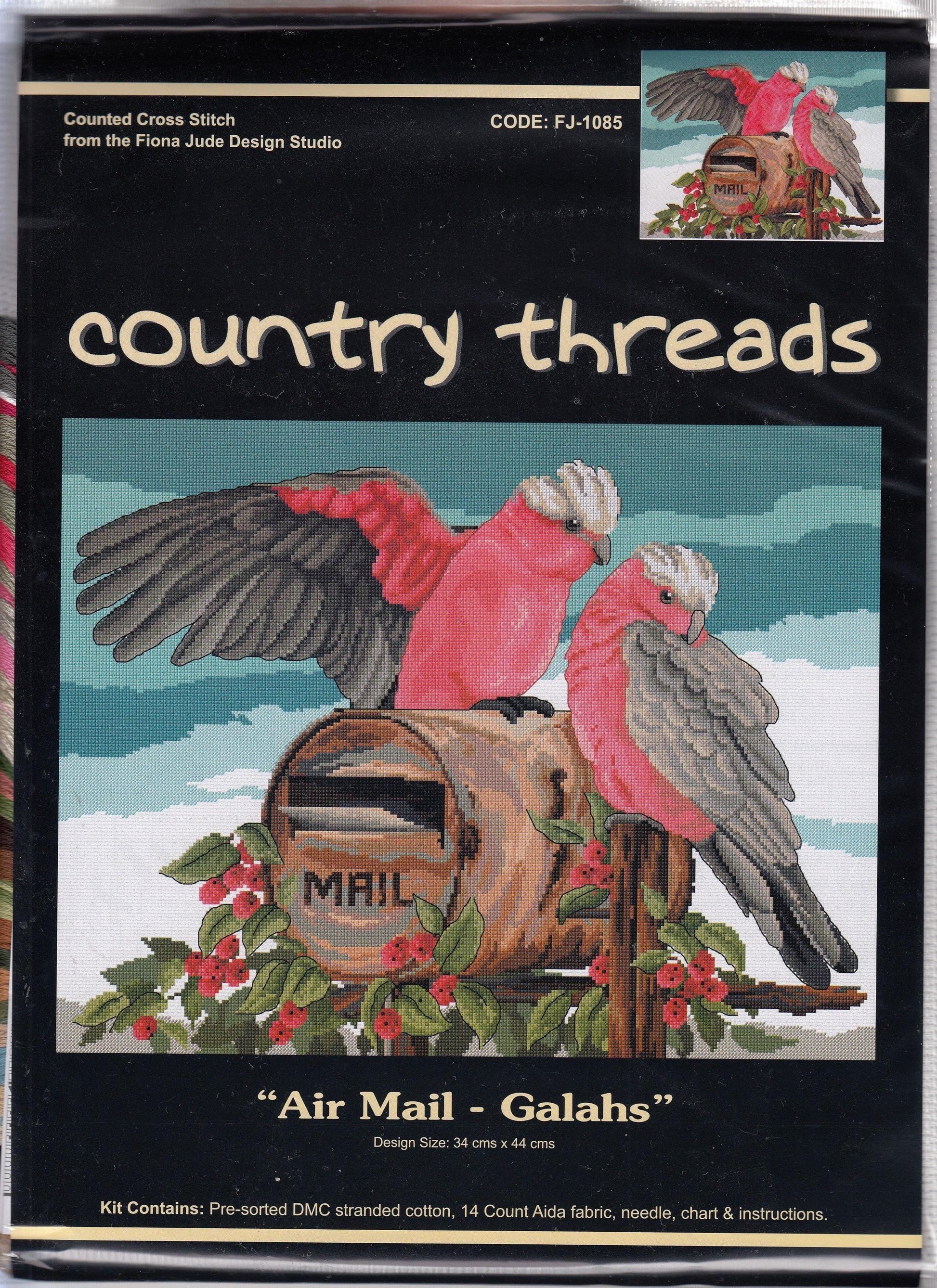 Country Threads Air Mail Galahs Cross Stitch 34cmx41cm