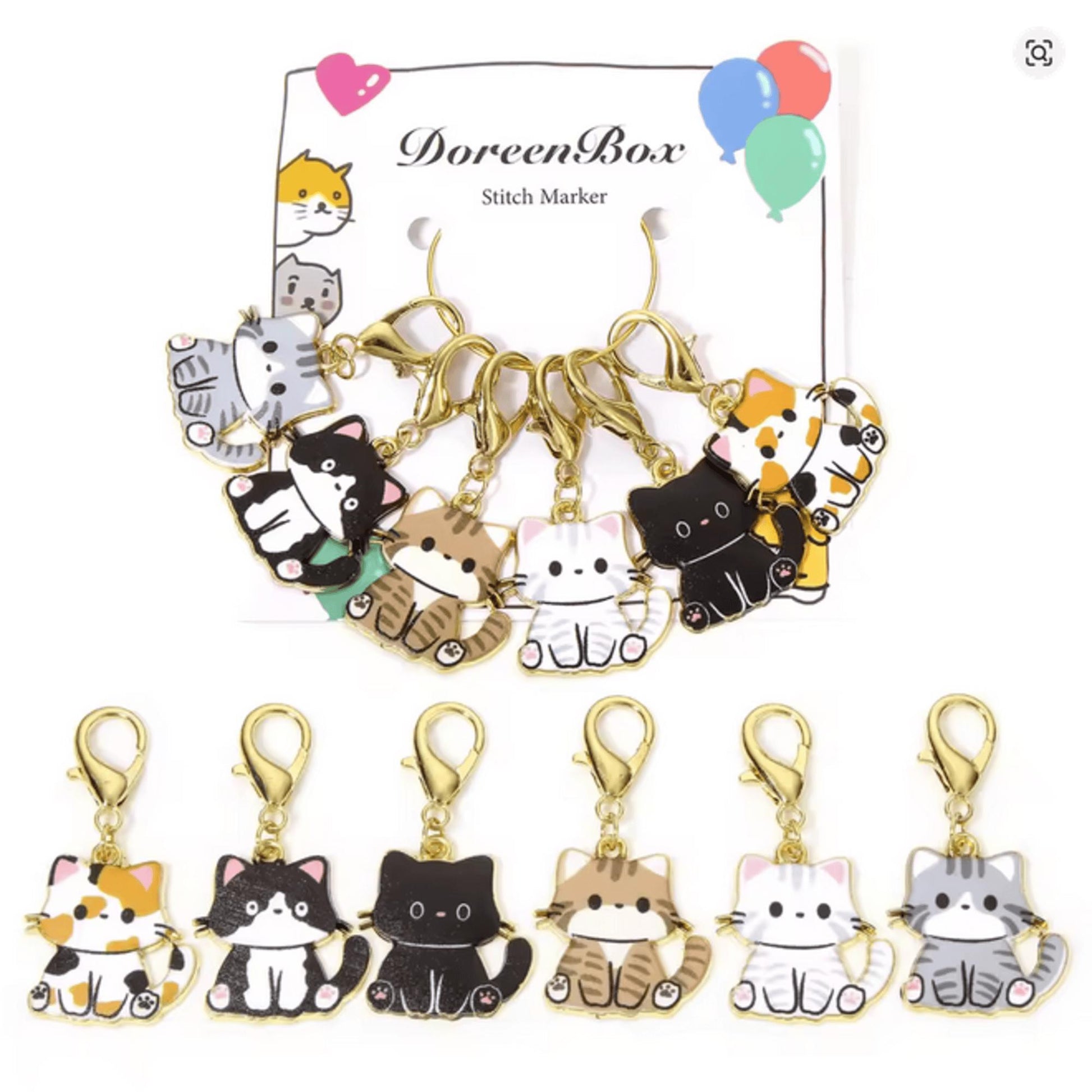 5pcs Cat Stitch Markers – Enamel Clip-On Charms for Knitting & Crochet