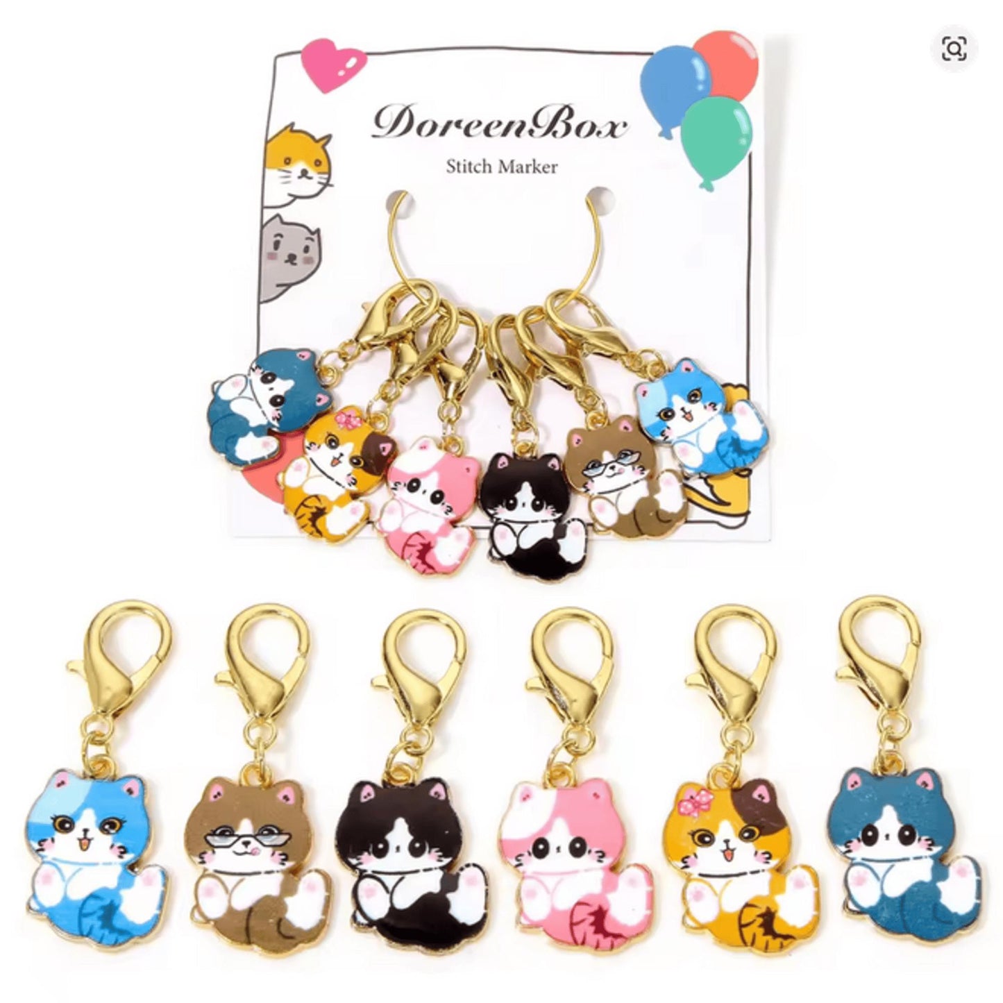 5pcs Cat Stitch Markers – Enamel Clip-On Charms for Knitting & Crochet