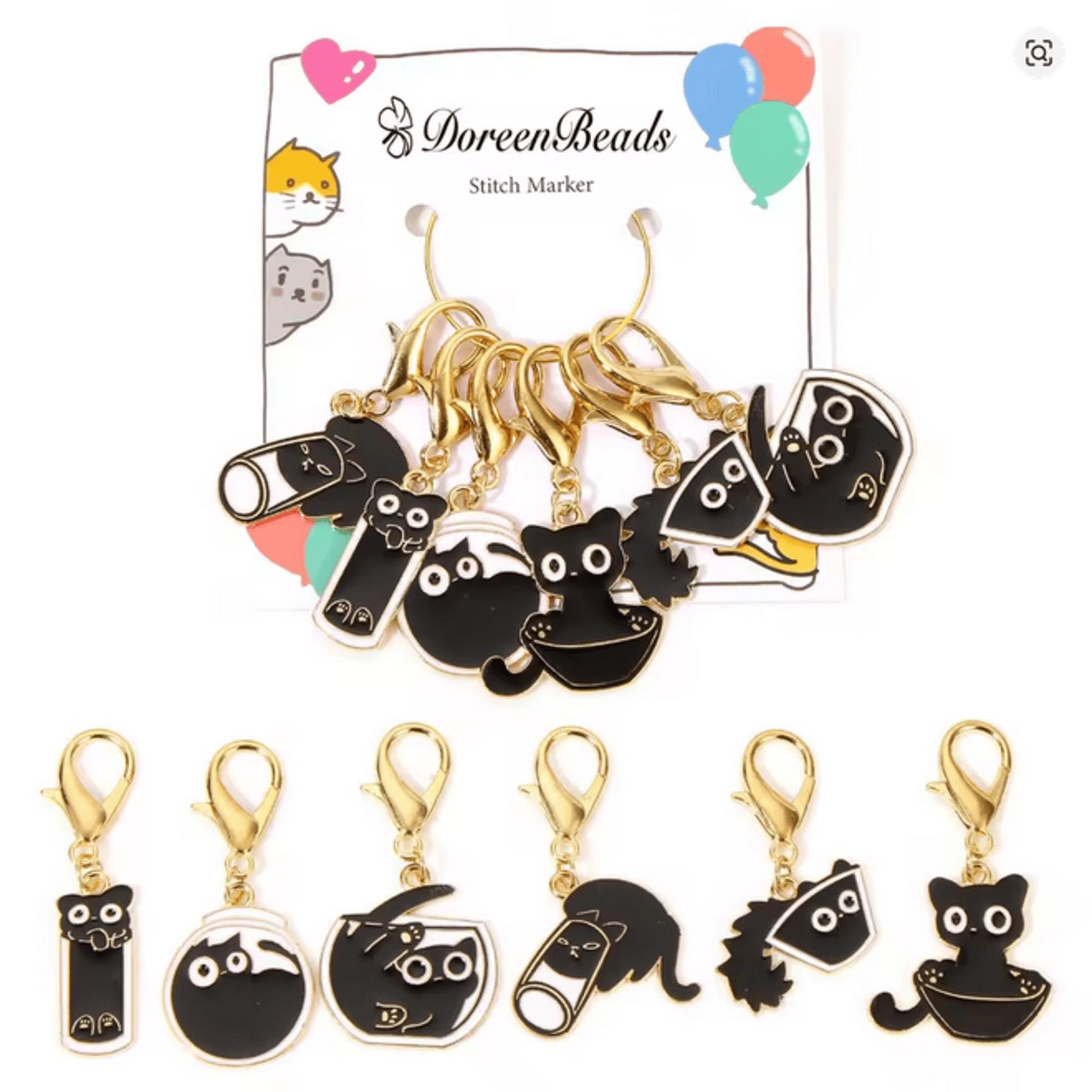 5pcs Cat Stitch Markers – Enamel Clip-On Charms for Knitting & Crochet