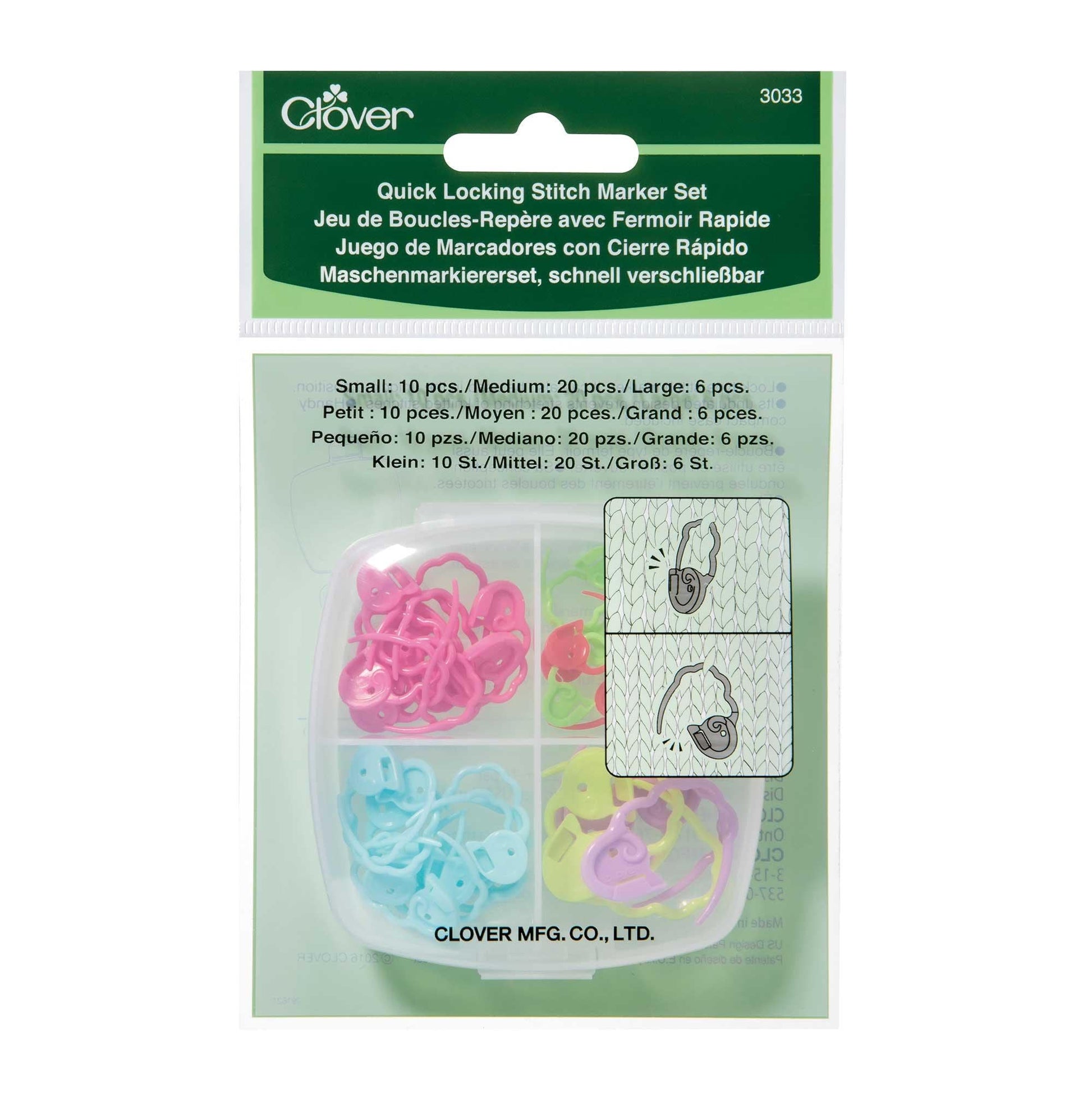 Clover Locking Stitch Markers Set 3033 (36pc) – Small/Medium/Large
