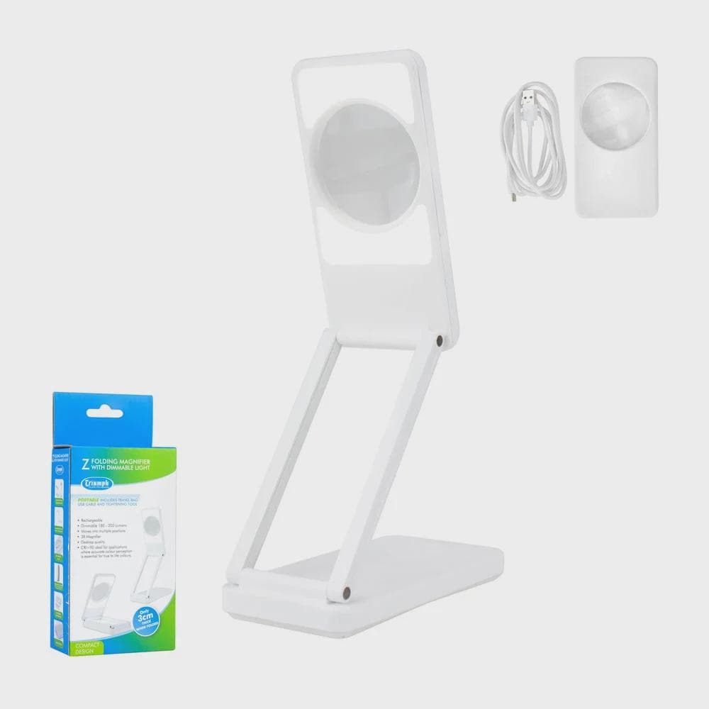 Triumph LED Folding Magnifier Light – 3x 60mm Rechargeable & Dimmable 180–350LM
