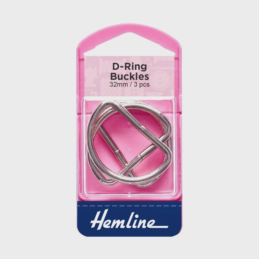 Hemline 32mm Nickel D Ring Buckles 3 Pack Bag Strap Hardware
