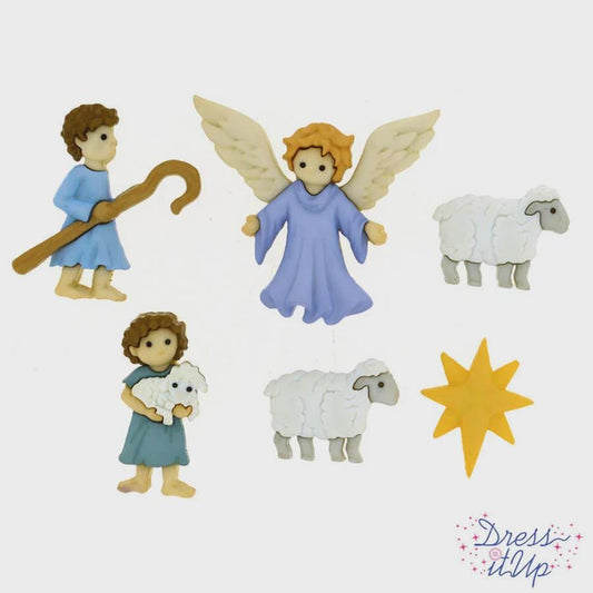 Jesse James Novelty Buttons Christmas Collection | Dog Snowman Nativity Gift Buttons | Sewing Scrapbook Craft Embellishments