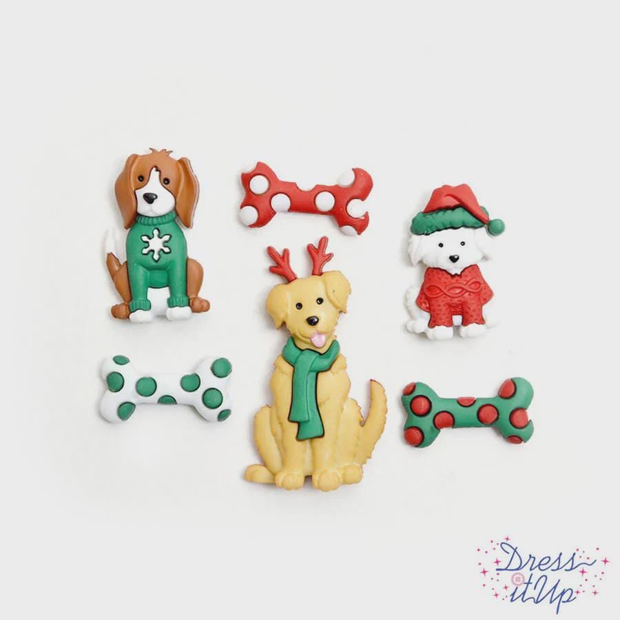 Jesse James Novelty Buttons Christmas Collection | Dog Snowman Nativity Gift Buttons | Sewing Scrapbook Craft Embellishments