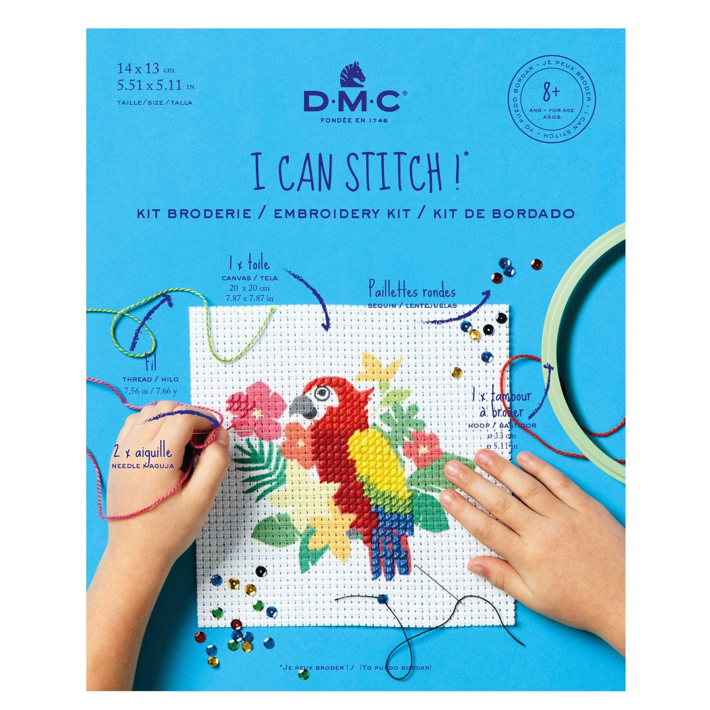DMC Embroidery Kit for Kids – Beginner Cross Stitch Parrot or Ladybird Ages 8+