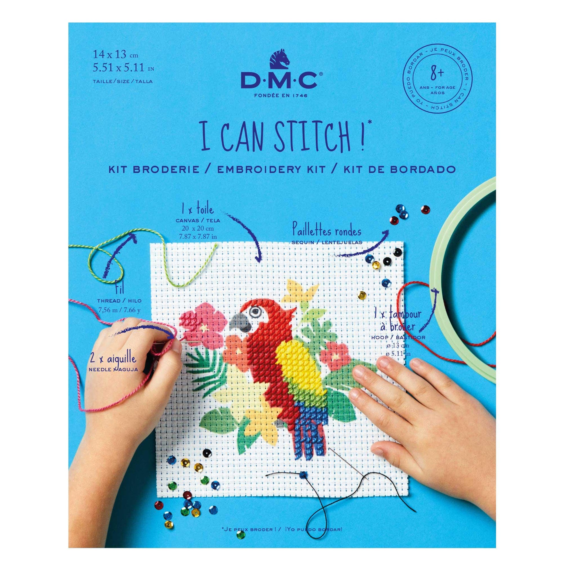 DMC Embroidery Kit for Kids – Beginner Cross Stitch Parrot or Ladybird Ages 8+