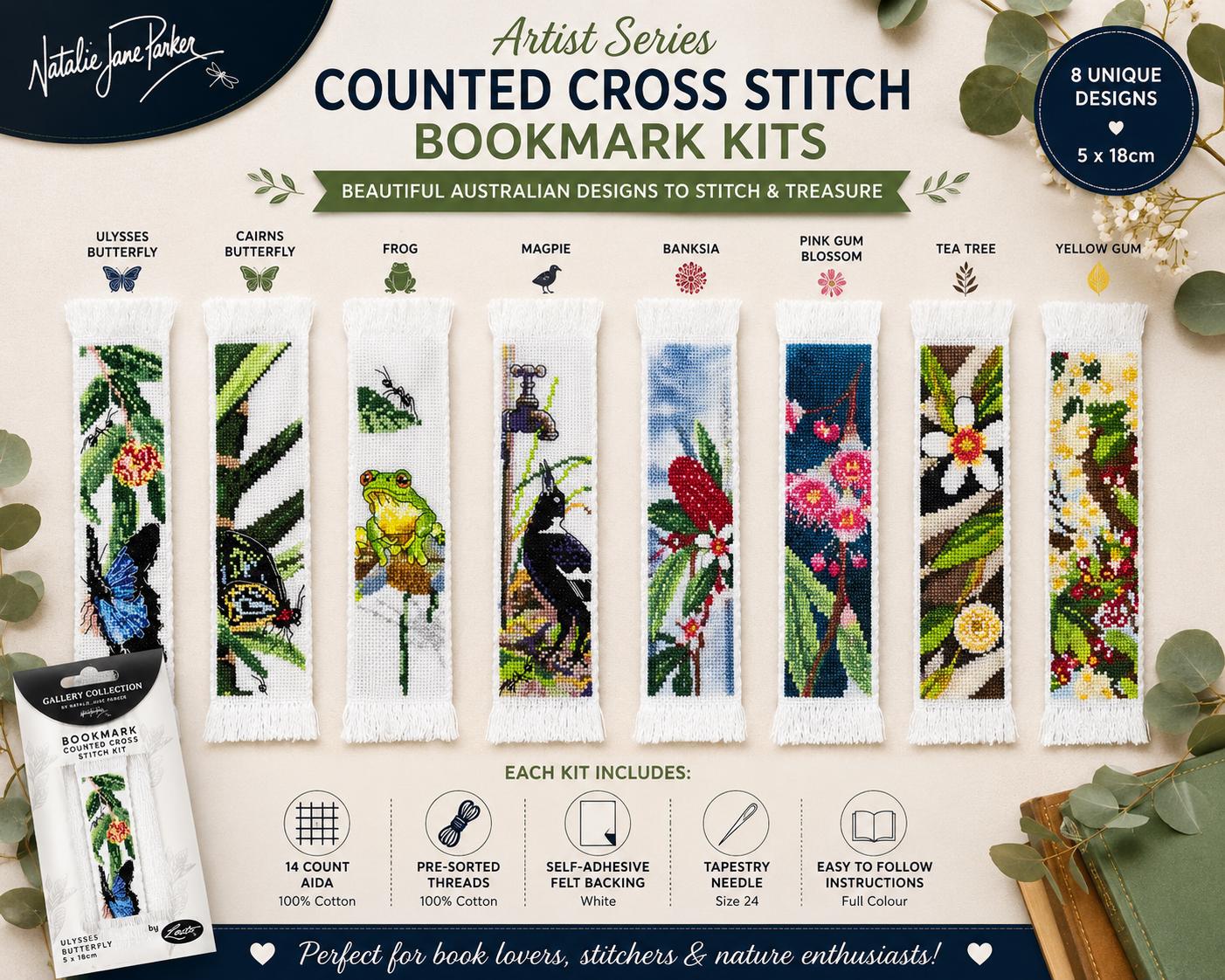 Leuts Artist Series Counted Cross Stitch Bookmark Kit | Australian Wildlife Bookmark | 14 Count Aida Kit | Intermediate Cross Stitch