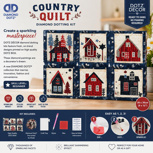 Diamond Dotz Country Quilt Diamond Painting Kit 20 x 30cm | Beginner DIY Craft | Ready to Hang DOTZ Décor