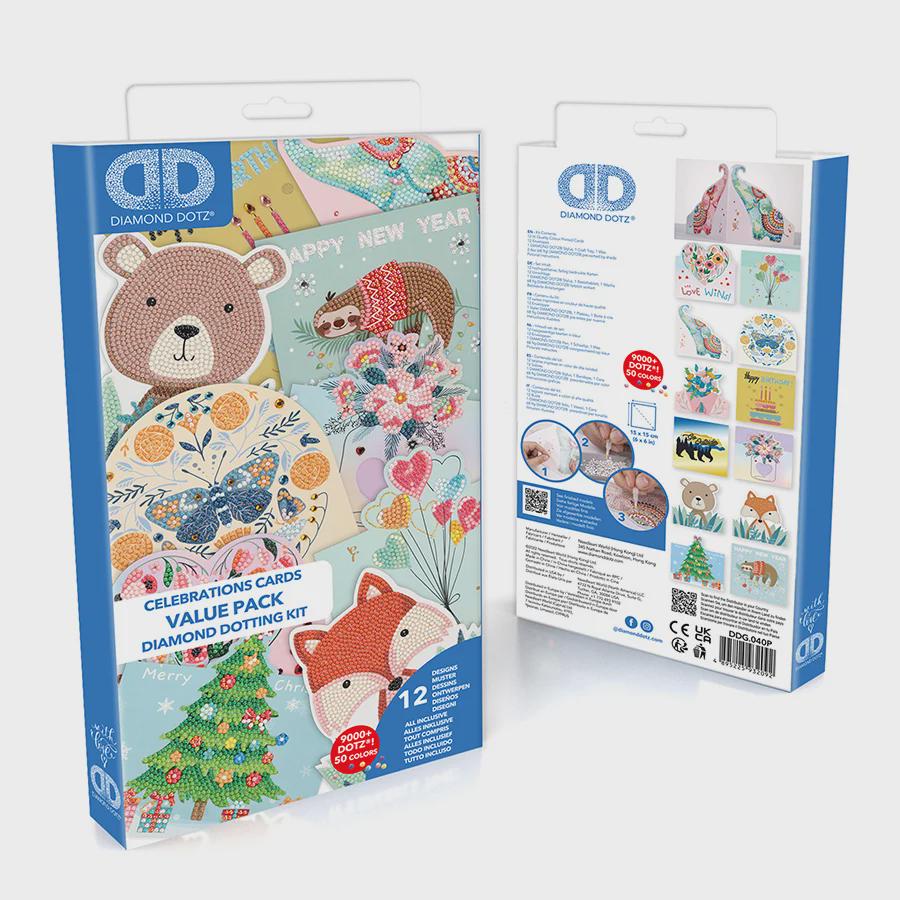 Diamond Dotz Greeting Cards Variety Pack | 12 DIY Diamond Painting Cards with Envelopes