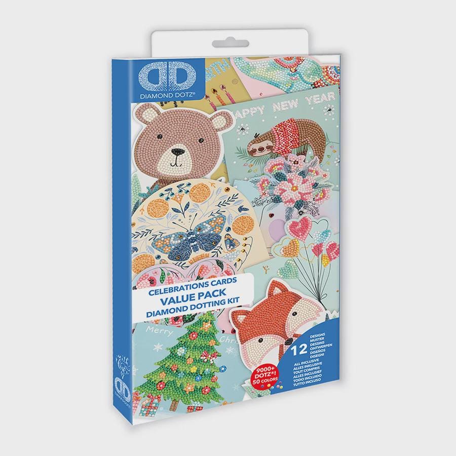 Diamond Dotz Greeting Cards Variety Pack | 12 DIY Diamond Painting Cards with Envelopes
