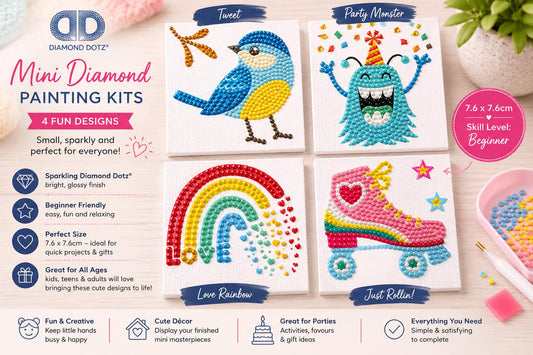Diamond Dotz Mini Diamond Painting Kit | Beginner Craft | Tweet Love Rainbow Party Monster Just Rollin